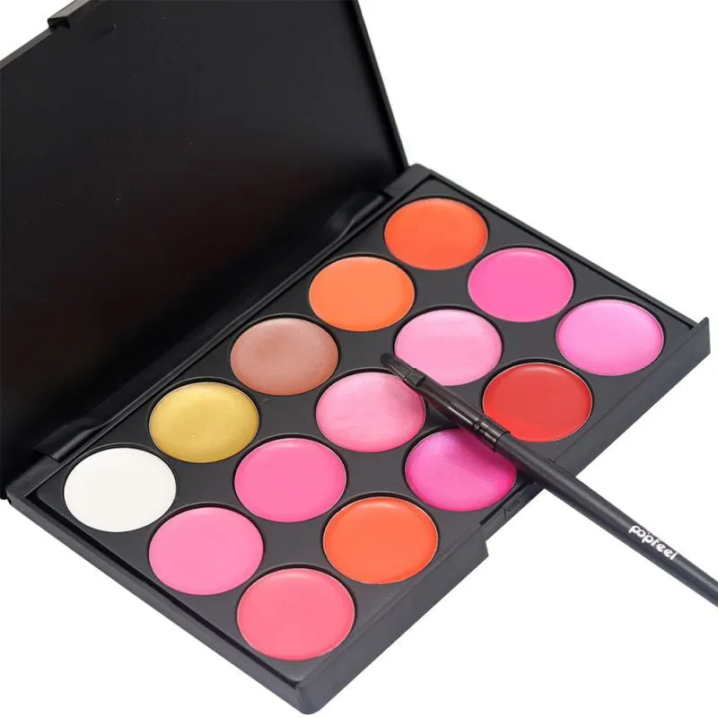 15 Colors Lip Gloss Lipstick Palette Cosmetic Makeup Kit Set With Lip Brush Includes Matte Shimmer Lip Colors Lipstick SM6