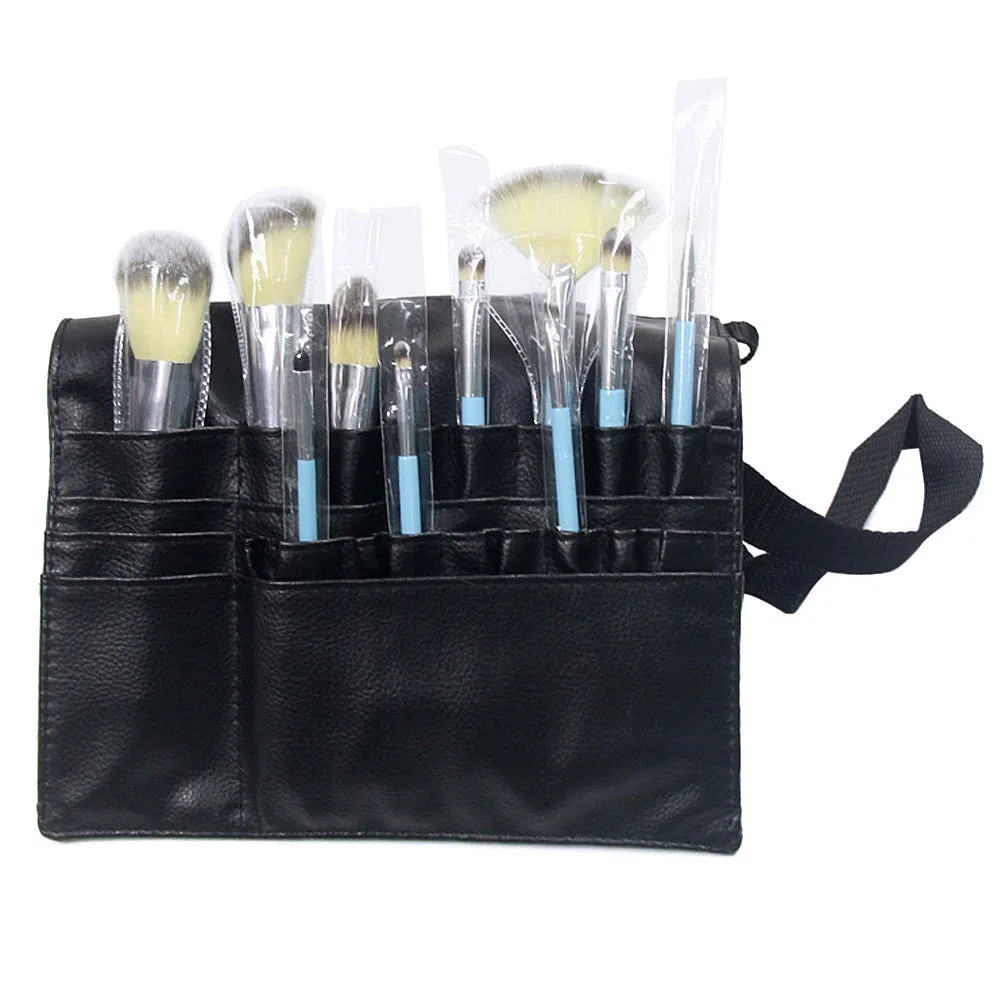 20 Pockets Pressional Cosmetic Makeup Brush Artificial Leather Apron Bag Artist Belt Strap Protable Make up Bag Holder Black