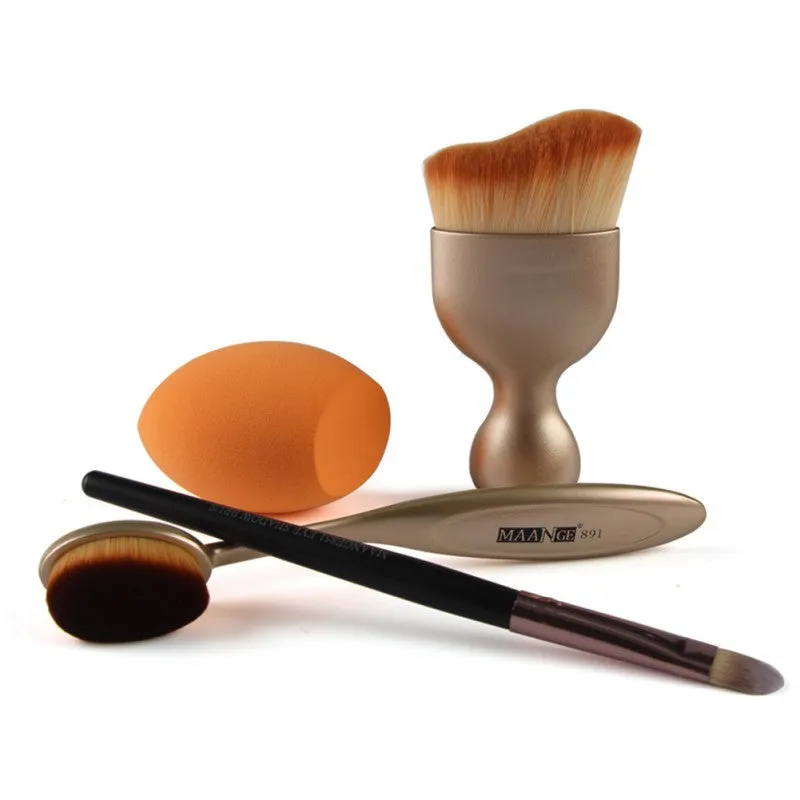 4pcs MAANGE Contour Foundation Brush Kit Makeup Brushes Cosmetic S Shape Cream Powder Blush Makeup Brush Set SM6