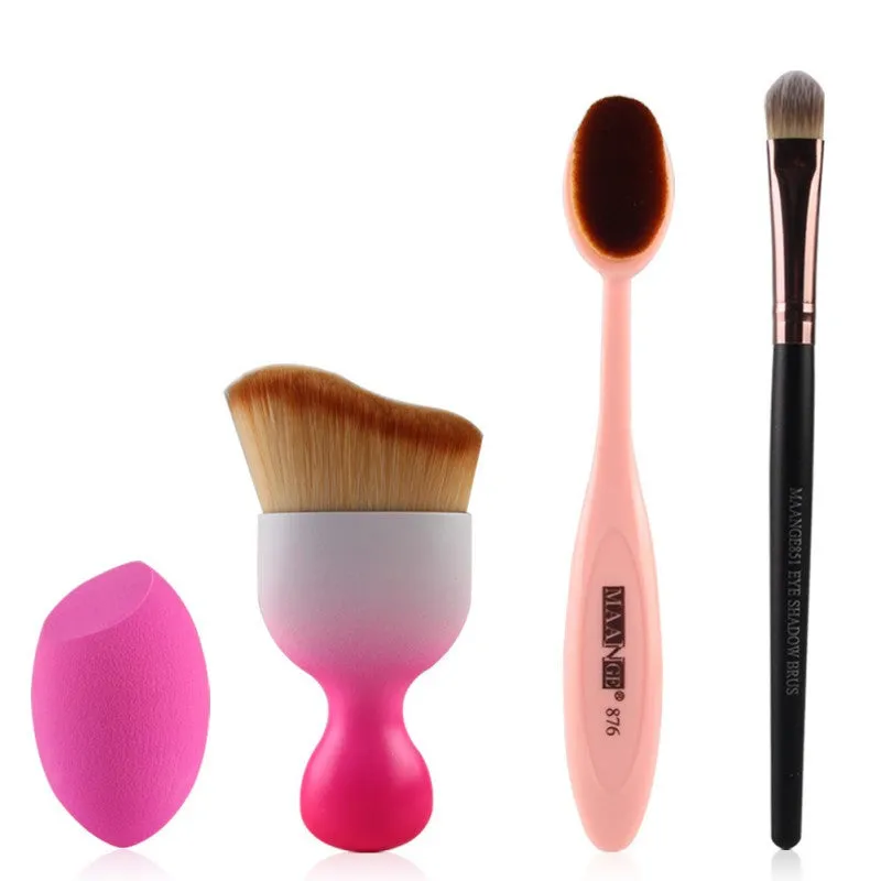 4pcs MAANGE Contour Foundation Brush Kit Makeup Brushes Cosmetic S Shape Cream Powder Blush Makeup Brush Set SM6