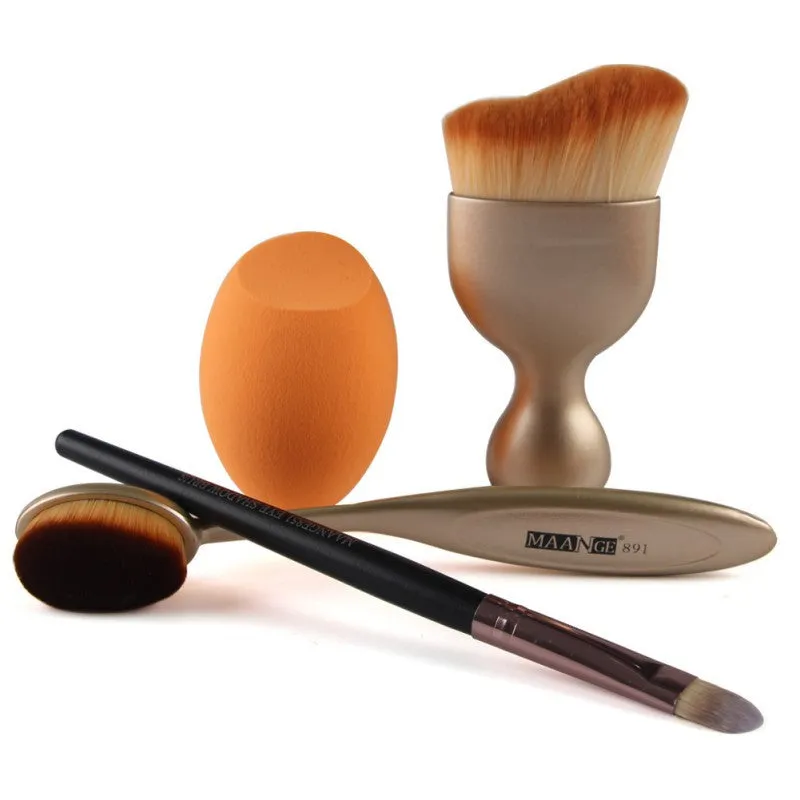 4pcs MAANGE Contour Foundation Brush Kit Makeup Brushes Cosmetic S Shape Cream Powder Blush Makeup Brush Set SM6