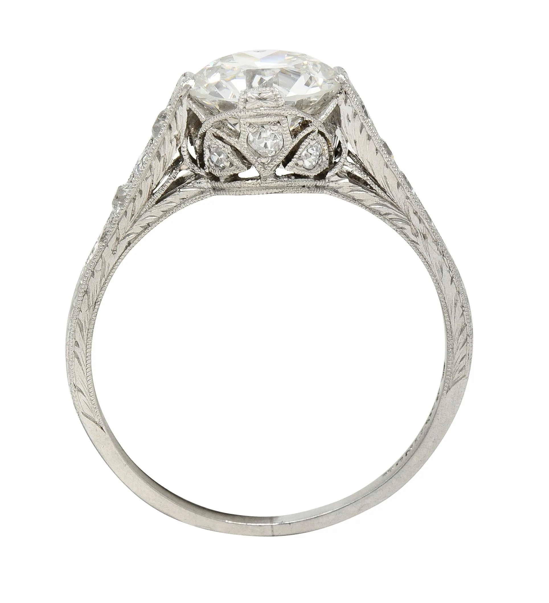 Art Deco 1.75 CTW Old European Cut Diamond Platinum Lotus Vintage Engagement Ring GIA