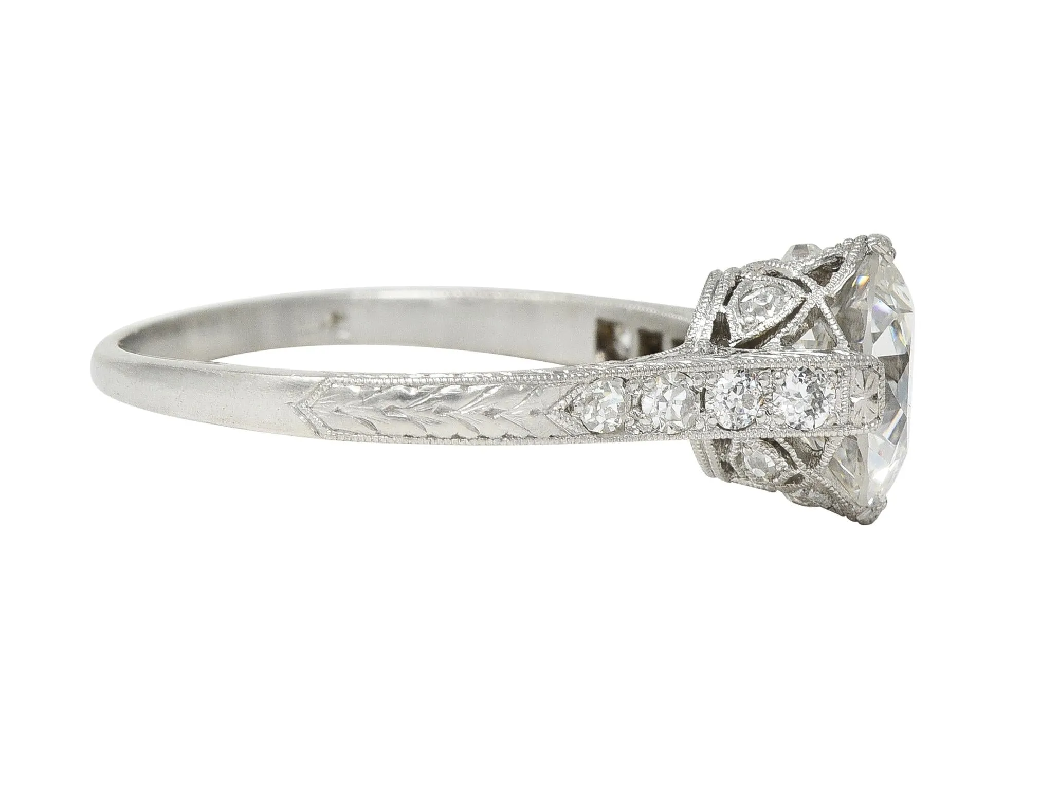 Art Deco 1.75 CTW Old European Cut Diamond Platinum Lotus Vintage Engagement Ring GIA