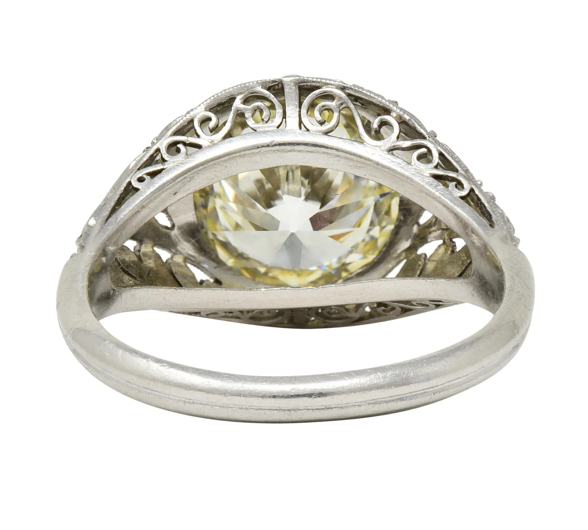 Art Deco 3.03 CTW Old European Cut Diamond Platinum Scrolling Foliate Vintage Engagement Ring GIA