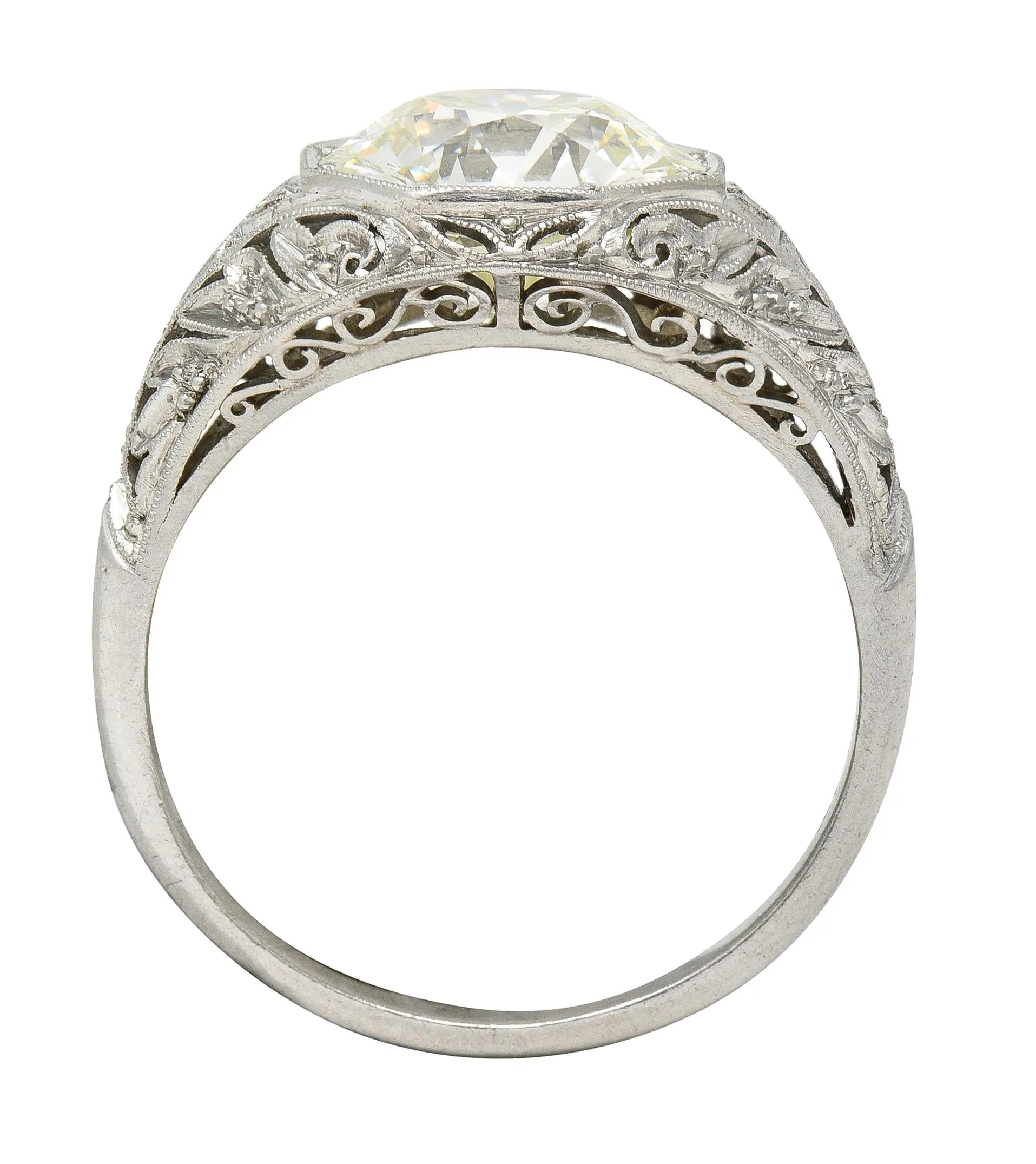 Art Deco 3.03 CTW Old European Cut Diamond Platinum Scrolling Foliate Vintage Engagement Ring GIA