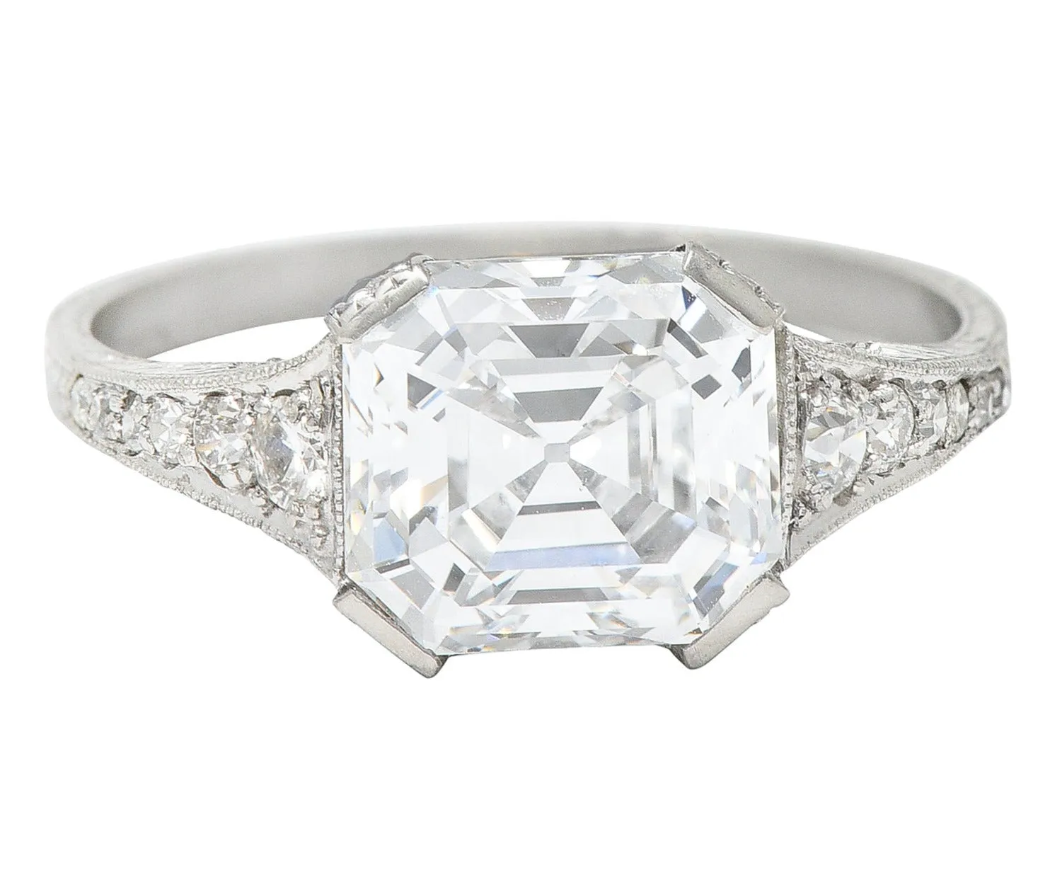 Art Deco 3.17 CTW Asscher Cut Diamond Platinum Geometric Vintage Engagement Ring GIA