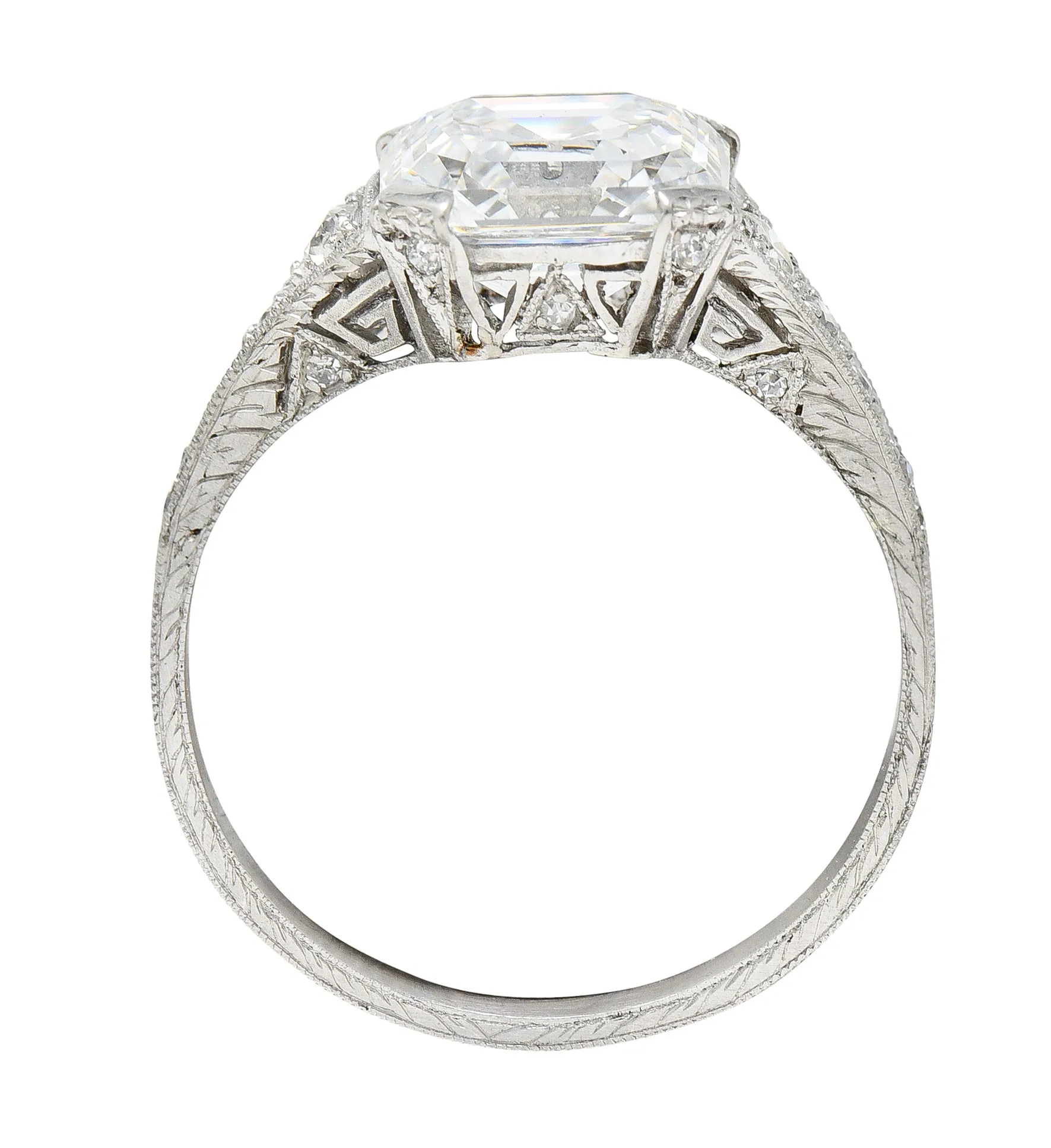 Art Deco 3.17 CTW Asscher Cut Diamond Platinum Geometric Vintage Engagement Ring GIA