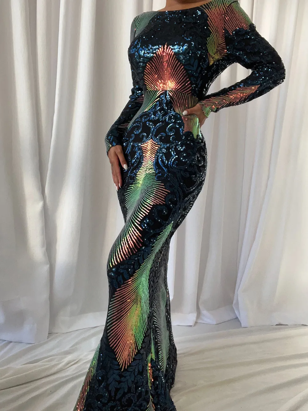 ASAMA Backless Sequin Maxi Dress