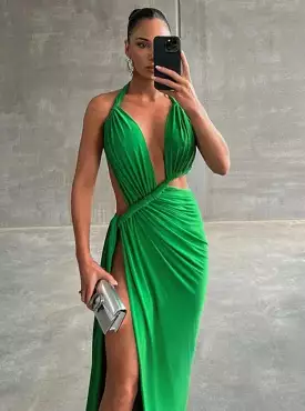 Ashore Shop Backless Maxi Party Dresses High Split Women Halter Dress