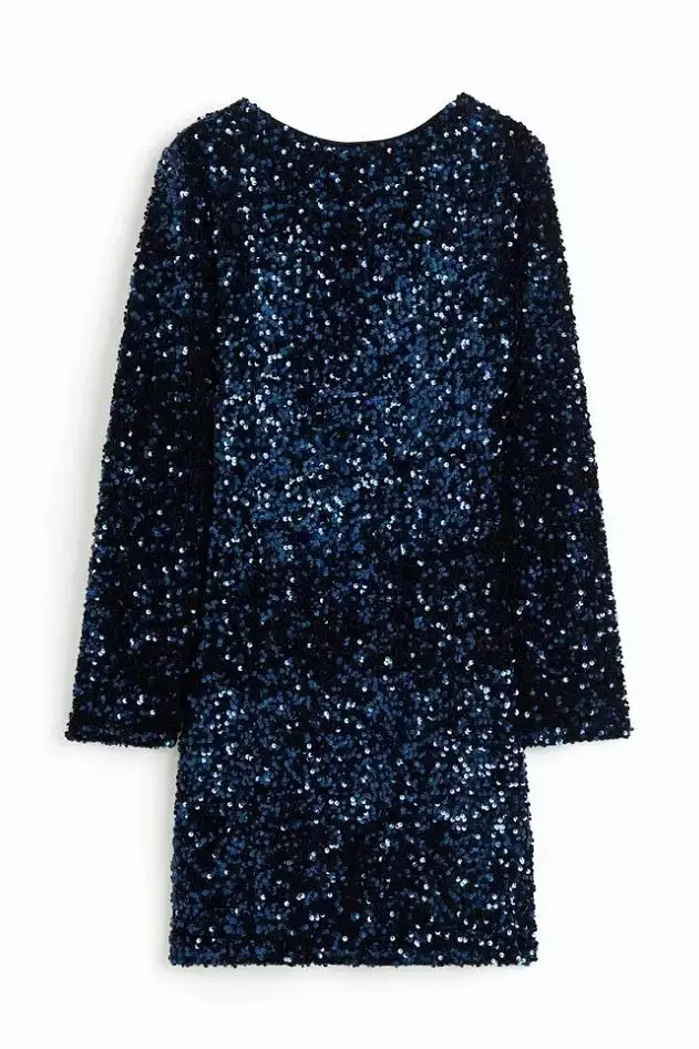 Backless Black Sequin Mini Dress Women Elegant O-neck Long Sleeve Dresses