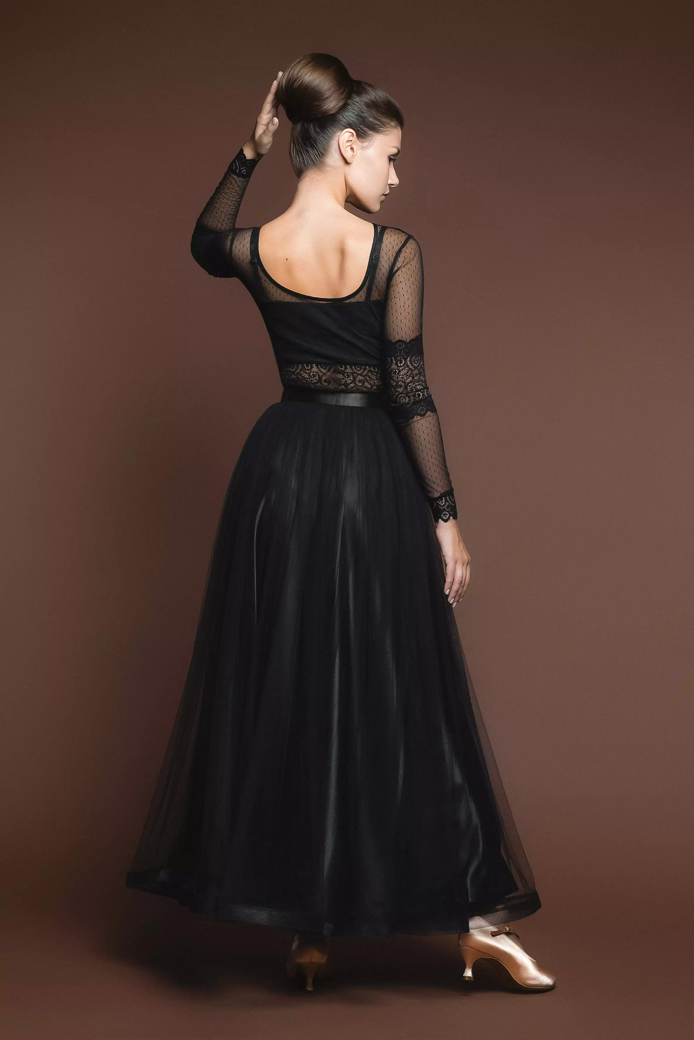 Black Ballroom Practice Skirt with Satin Waistband and Wrapped Horsehair Hem PRA 526_sale