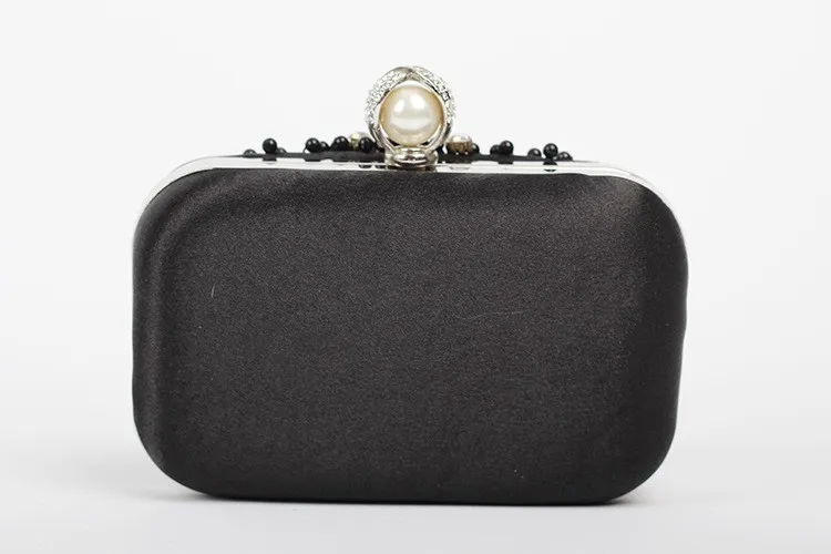 Black Beads Pearls Diamante Rectangular Fancy Evening Clutch Bag Purse Box