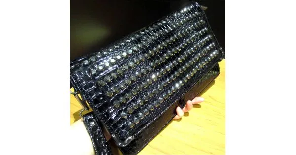 Black Blunt Studs Punk Rock Gothic Oversized Envelope Clutch Bag Purse   