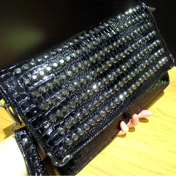 Black Blunt Studs Punk Rock Gothic Oversized Envelope Clutch Bag Purse   