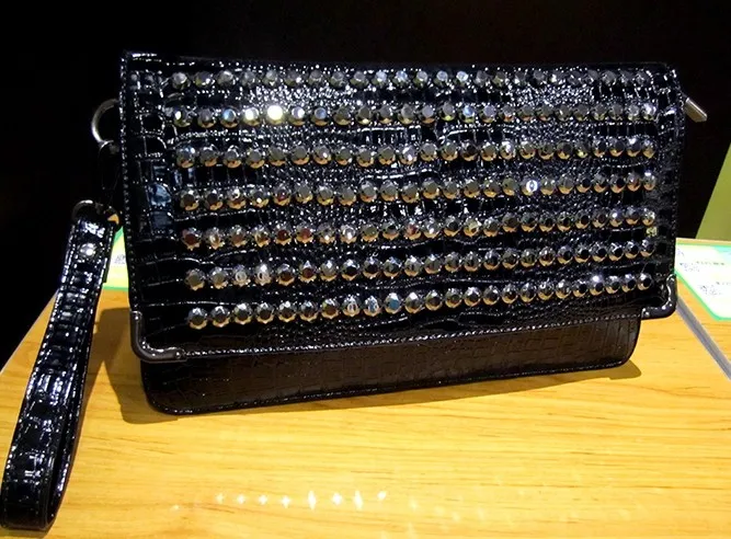 Black Blunt Studs Punk Rock Gothic Oversized Envelope Clutch Bag Purse   