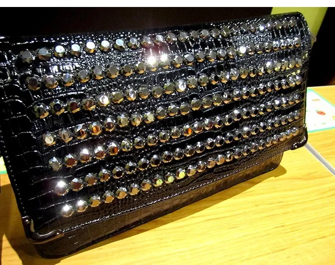 Black Blunt Studs Punk Rock Gothic Oversized Envelope Clutch Bag Purse   