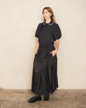 Black Pleated Elasticated Waist Kilt Skirt