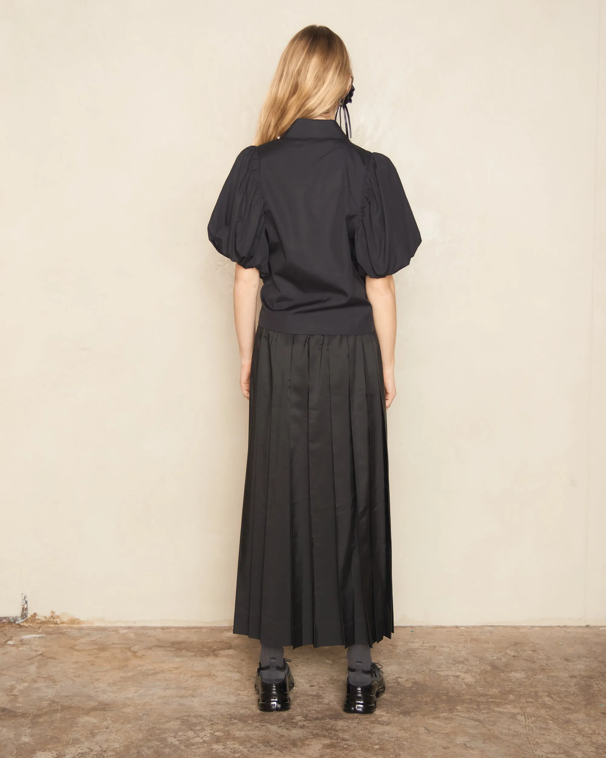 Black Pleated Elasticated Waist Kilt Skirt