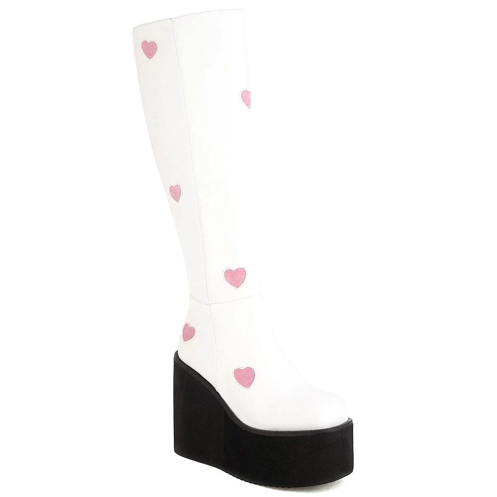 Brand New Female Platform Knee High Boots Fashion Heart Wedges High Heels boot