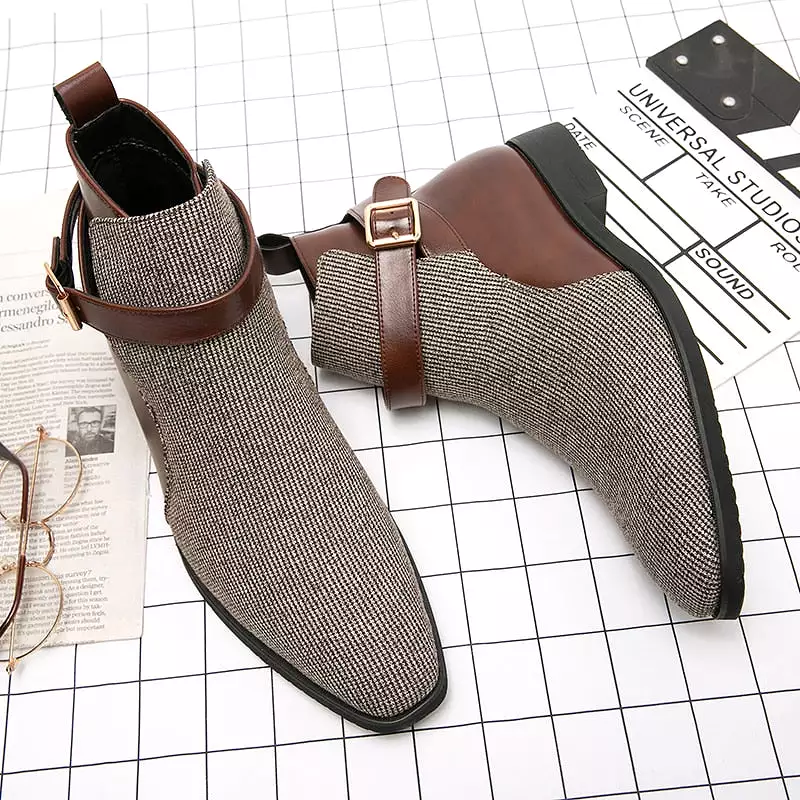 British Style Ankle Boots Classic Matching Buckle Business Shoes