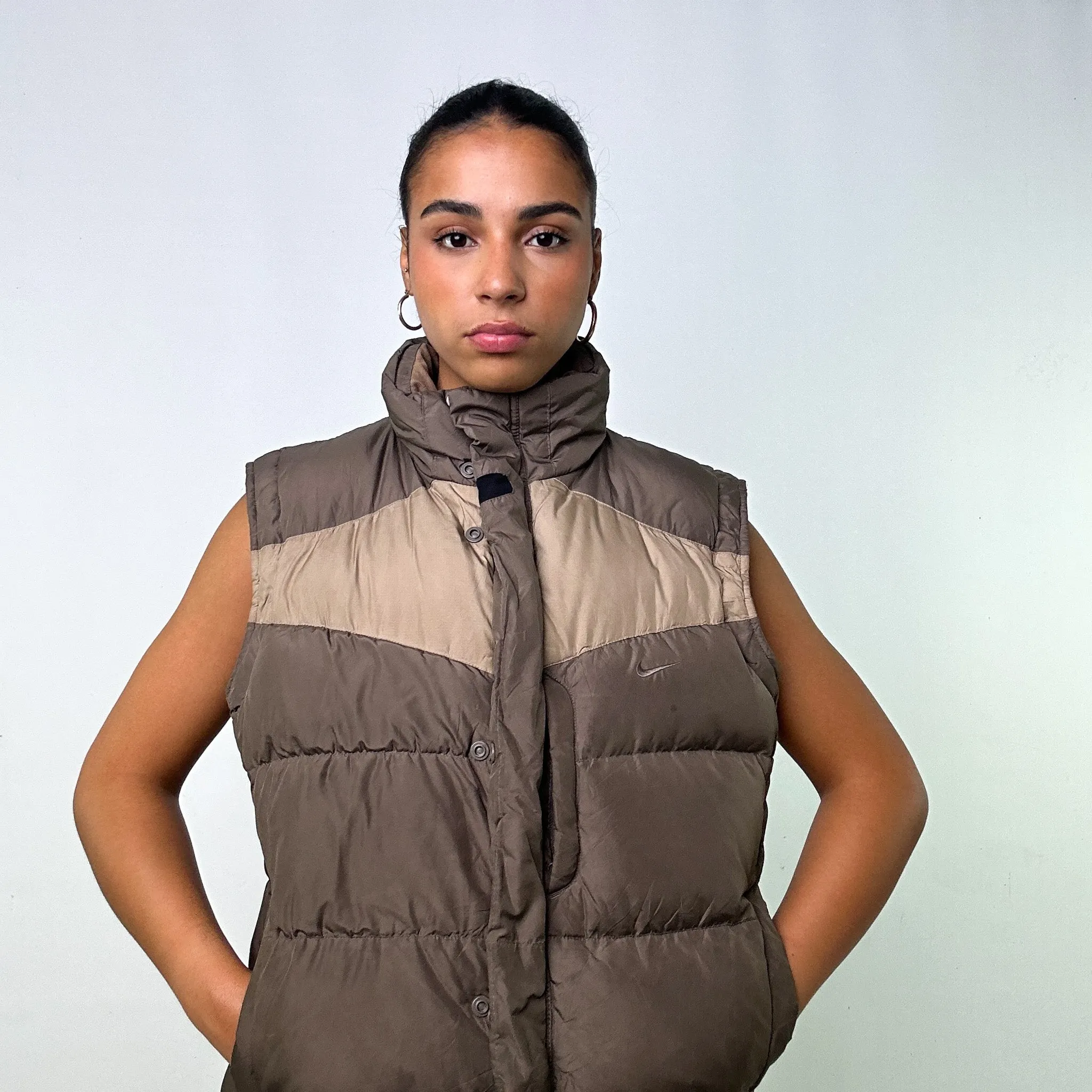 Brown y2ks NIKE Puffer Jacket Coat Gilet (L)