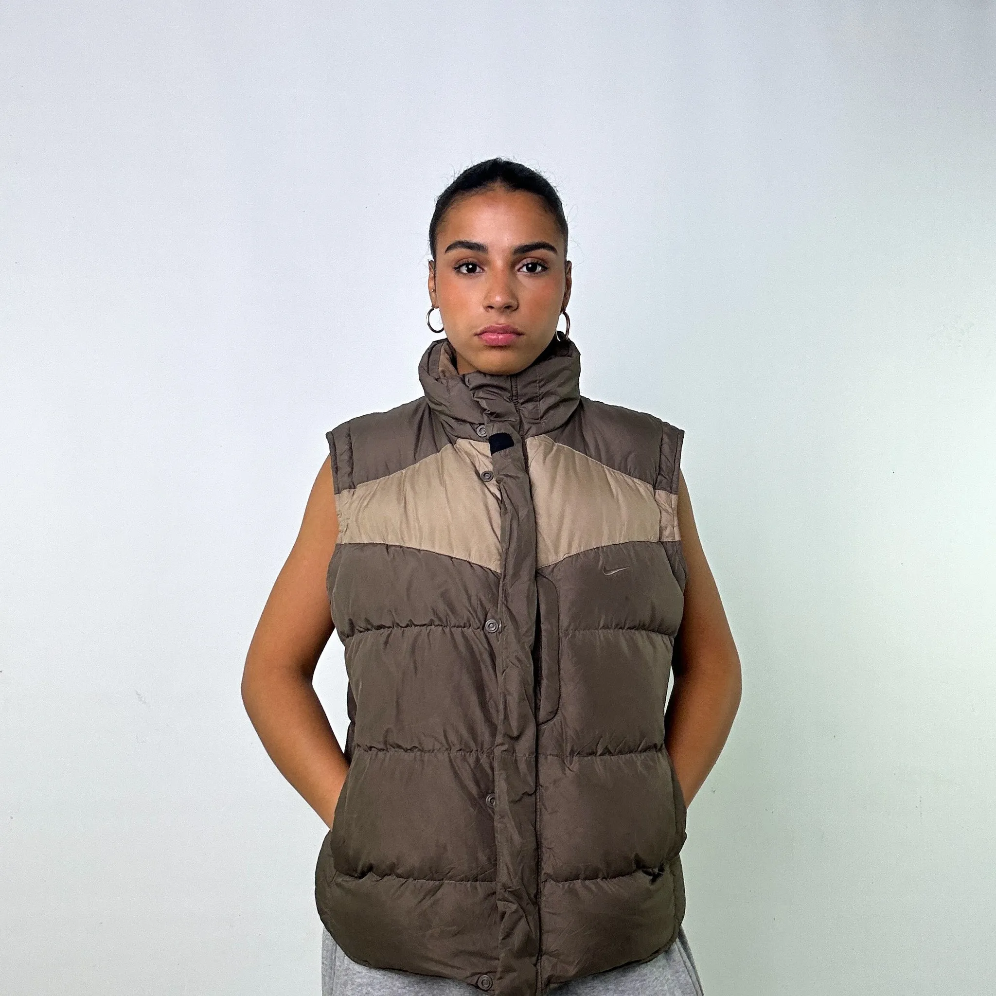 Brown y2ks NIKE Puffer Jacket Coat Gilet (L)