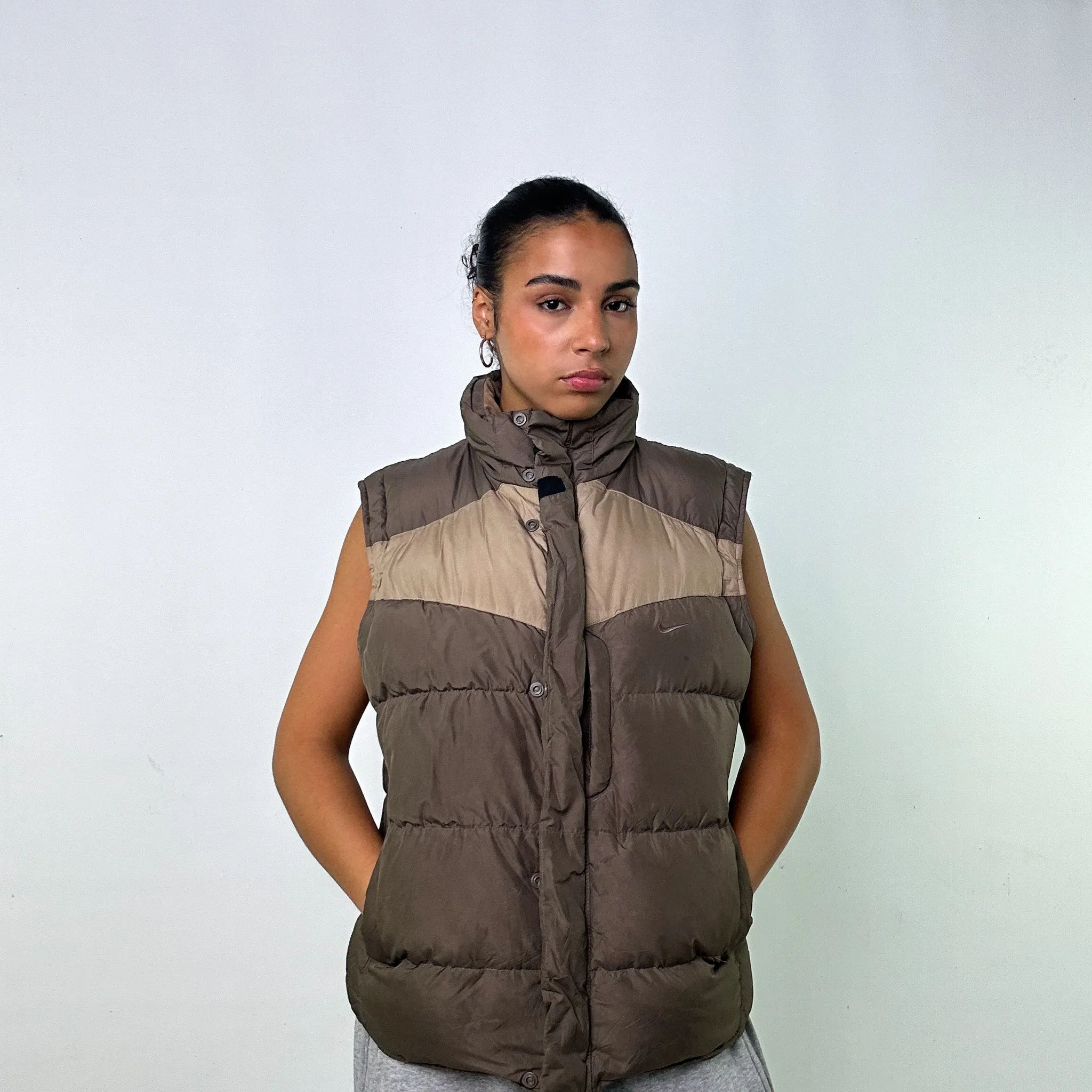 Brown y2ks NIKE Puffer Jacket Coat Gilet (L)