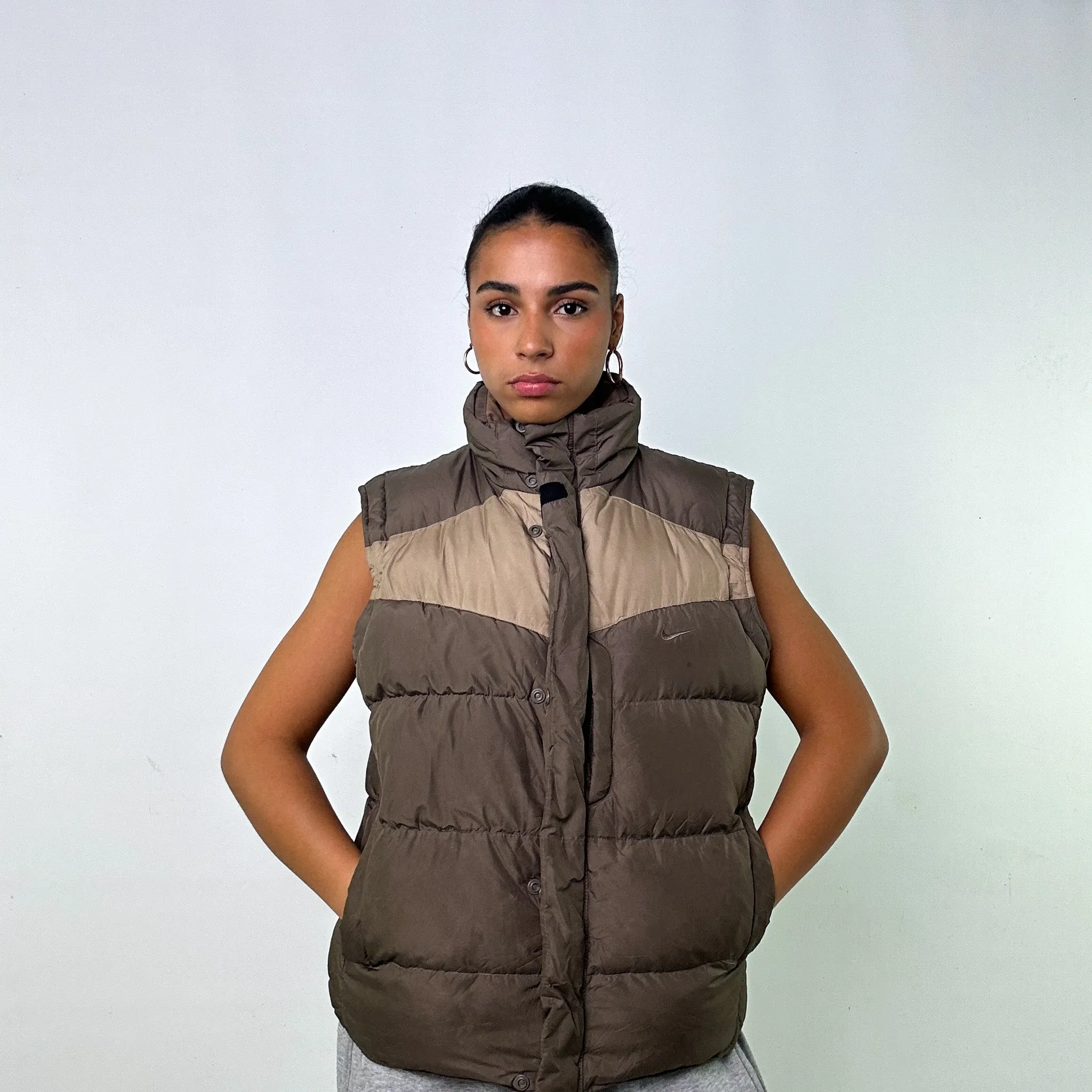 Brown y2ks NIKE Puffer Jacket Coat Gilet (L)