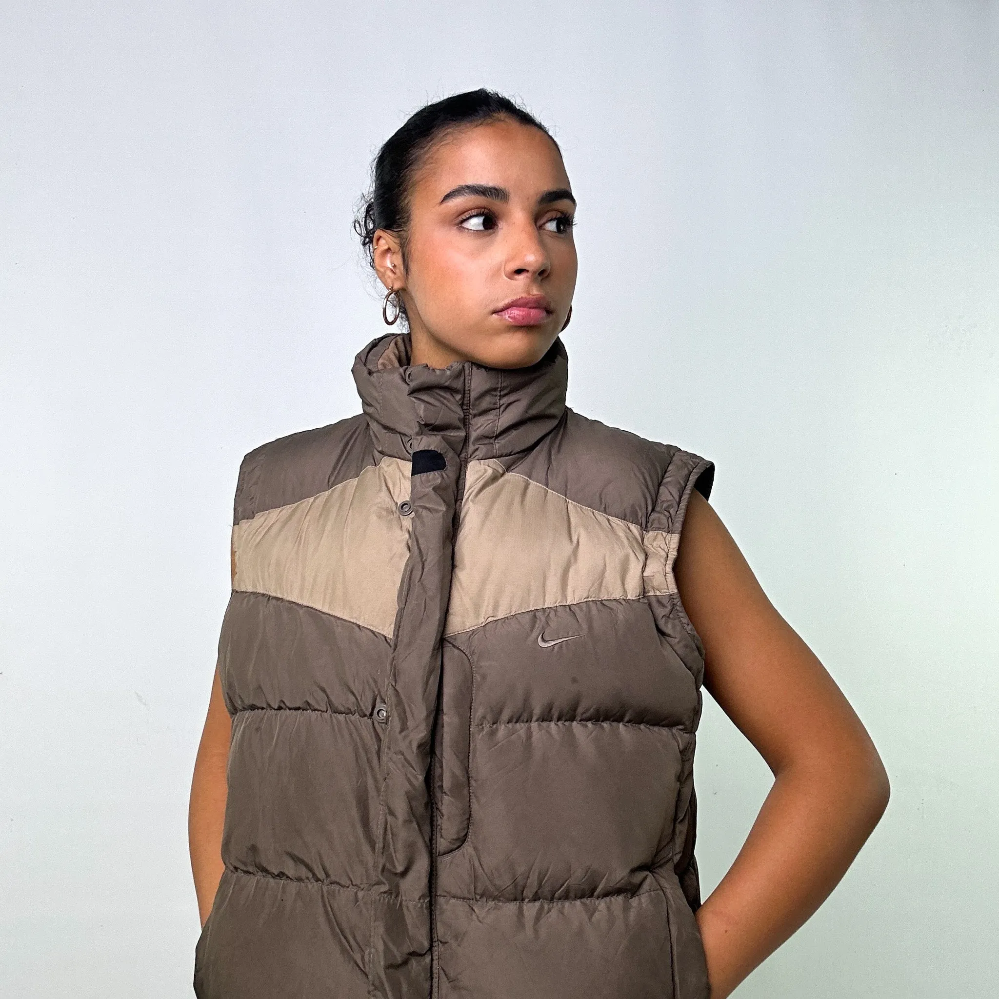 Brown y2ks NIKE Puffer Jacket Coat Gilet (L)