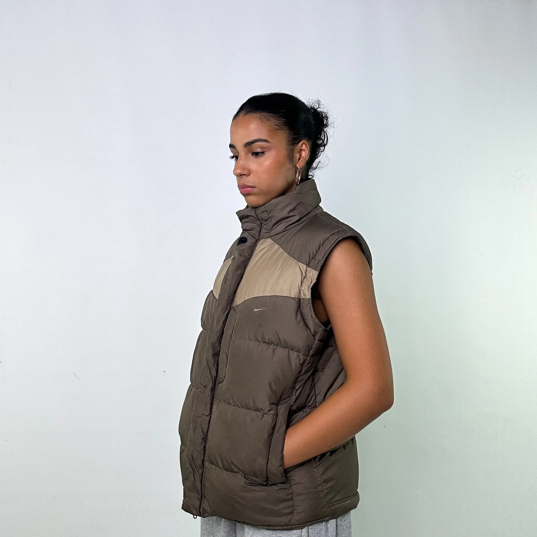 Brown y2ks NIKE Puffer Jacket Coat Gilet (L)