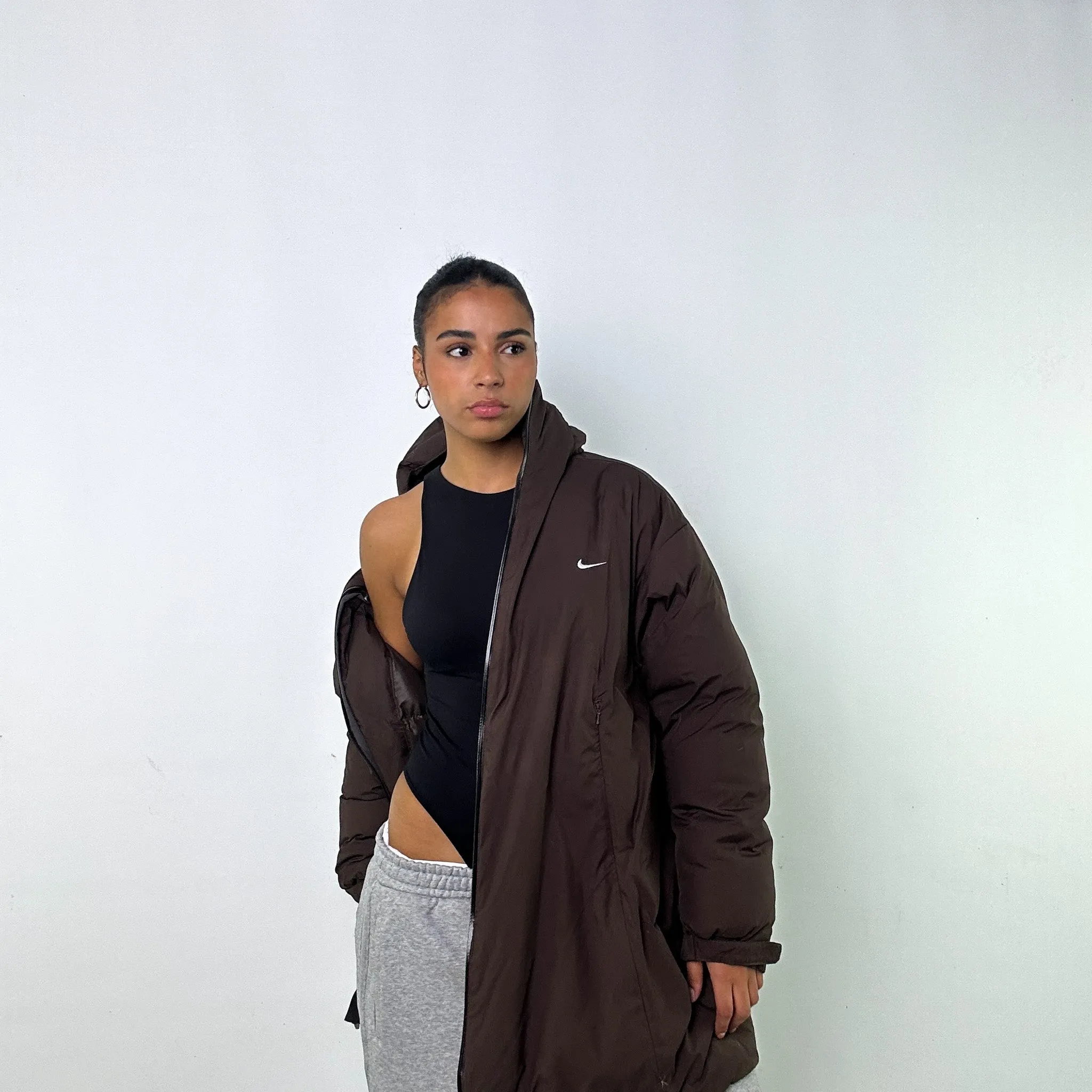 BROWN Y2KS NIKE PUFFER JACKET COAT (