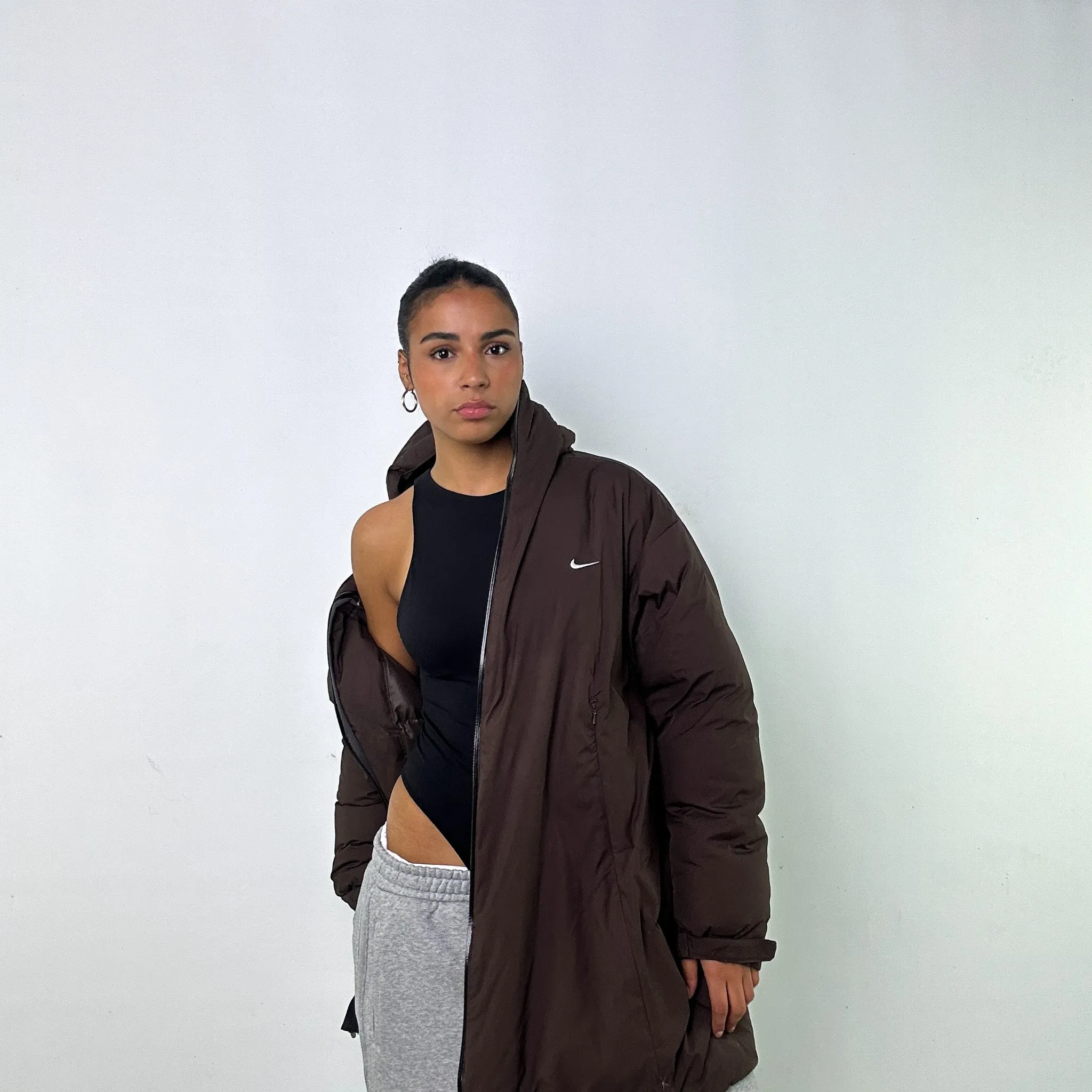 BROWN Y2KS NIKE PUFFER JACKET COAT (