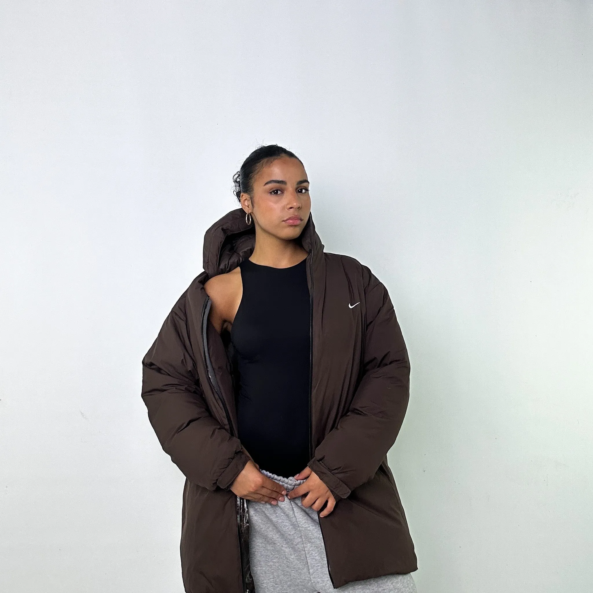 BROWN Y2KS NIKE PUFFER JACKET COAT (