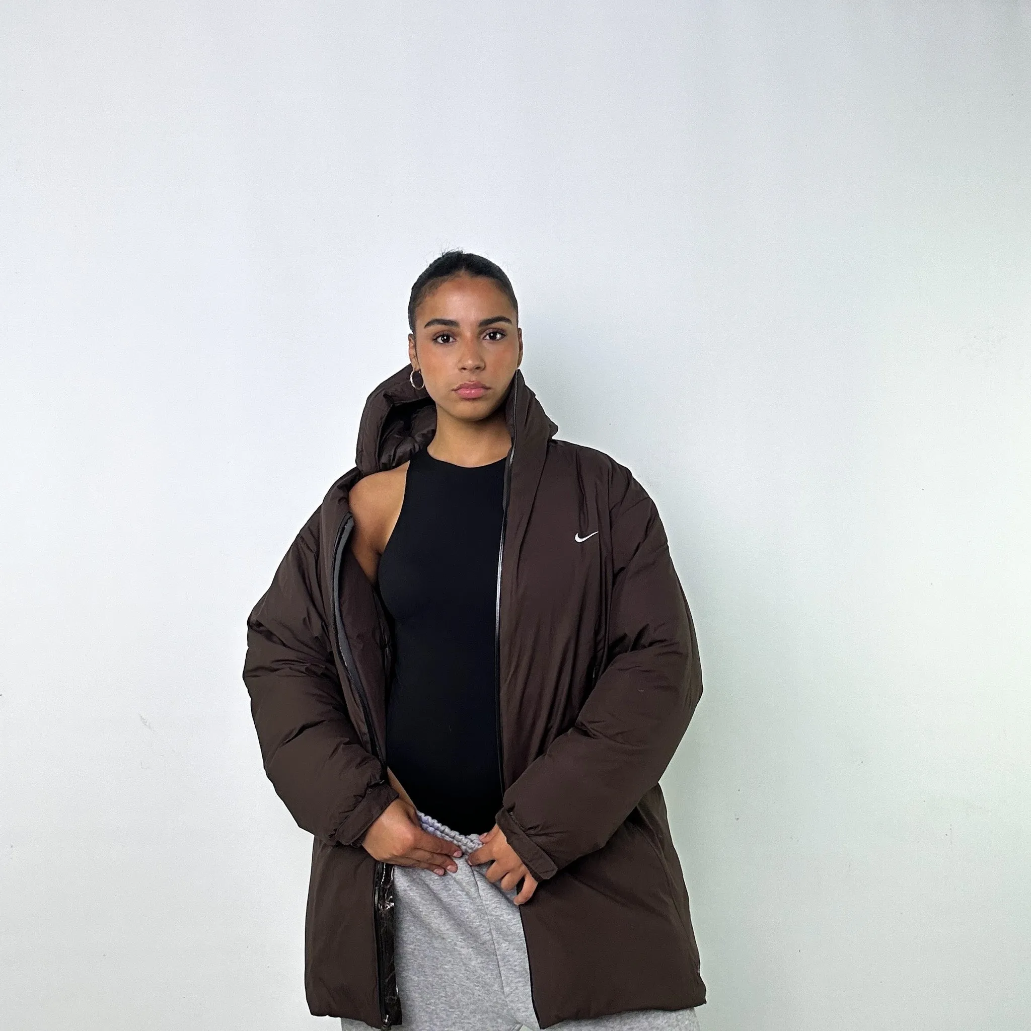 BROWN Y2KS NIKE PUFFER JACKET COAT (