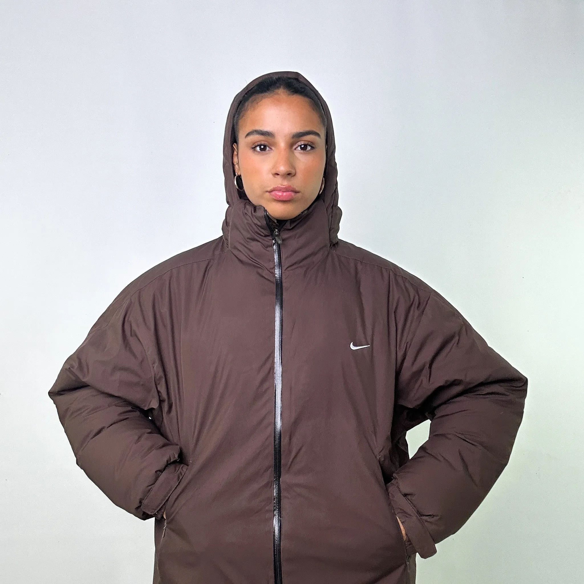 BROWN Y2KS NIKE PUFFER JACKET COAT (