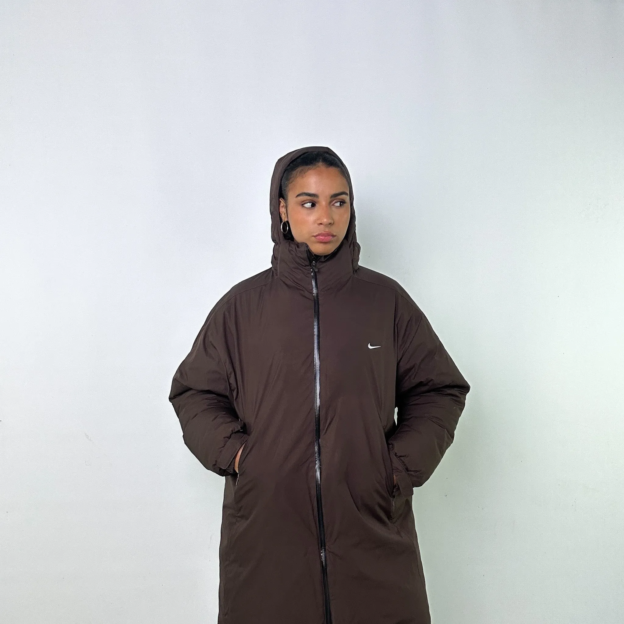 BROWN Y2KS NIKE PUFFER JACKET COAT (