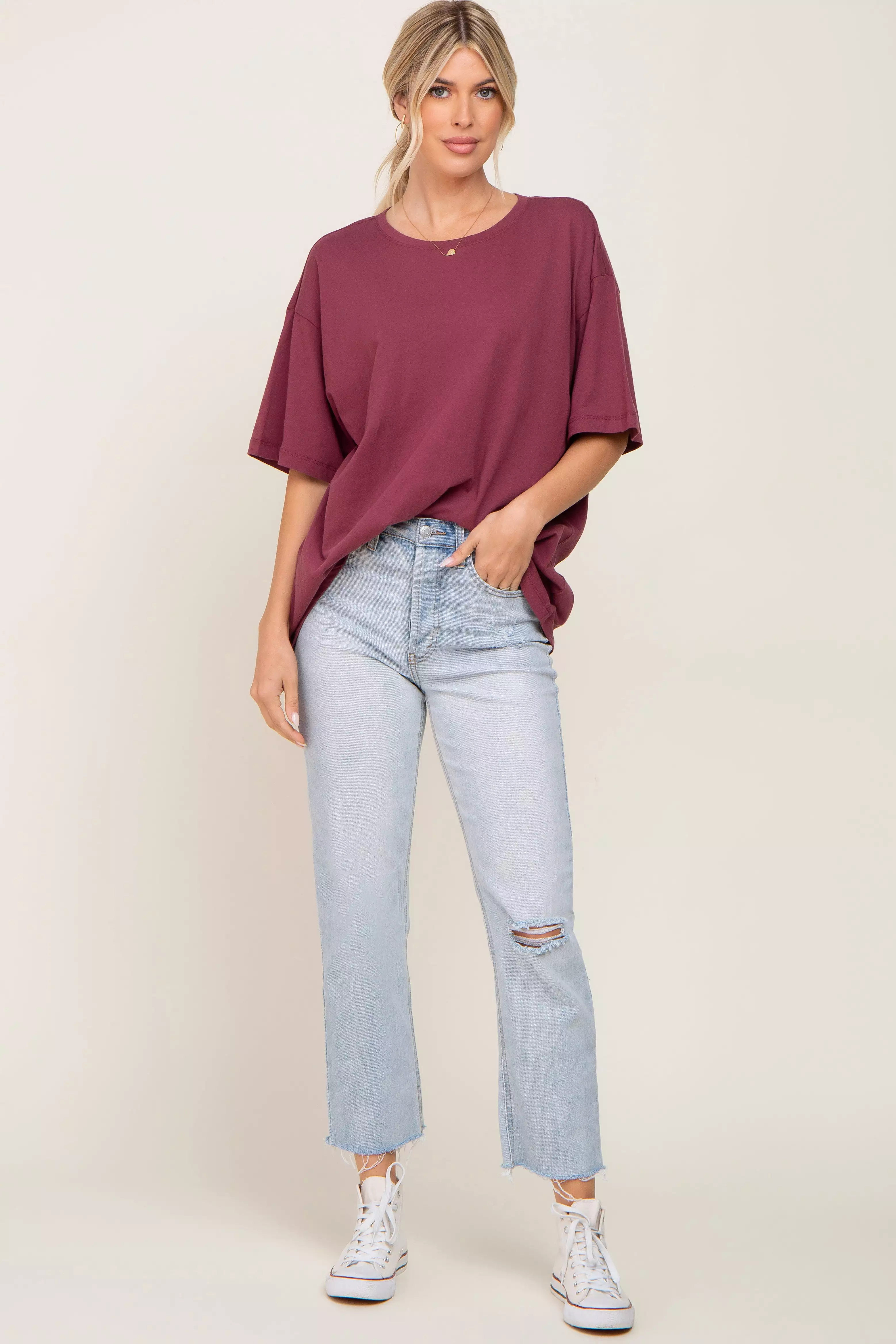 Burgundy Basic Oversized Tee