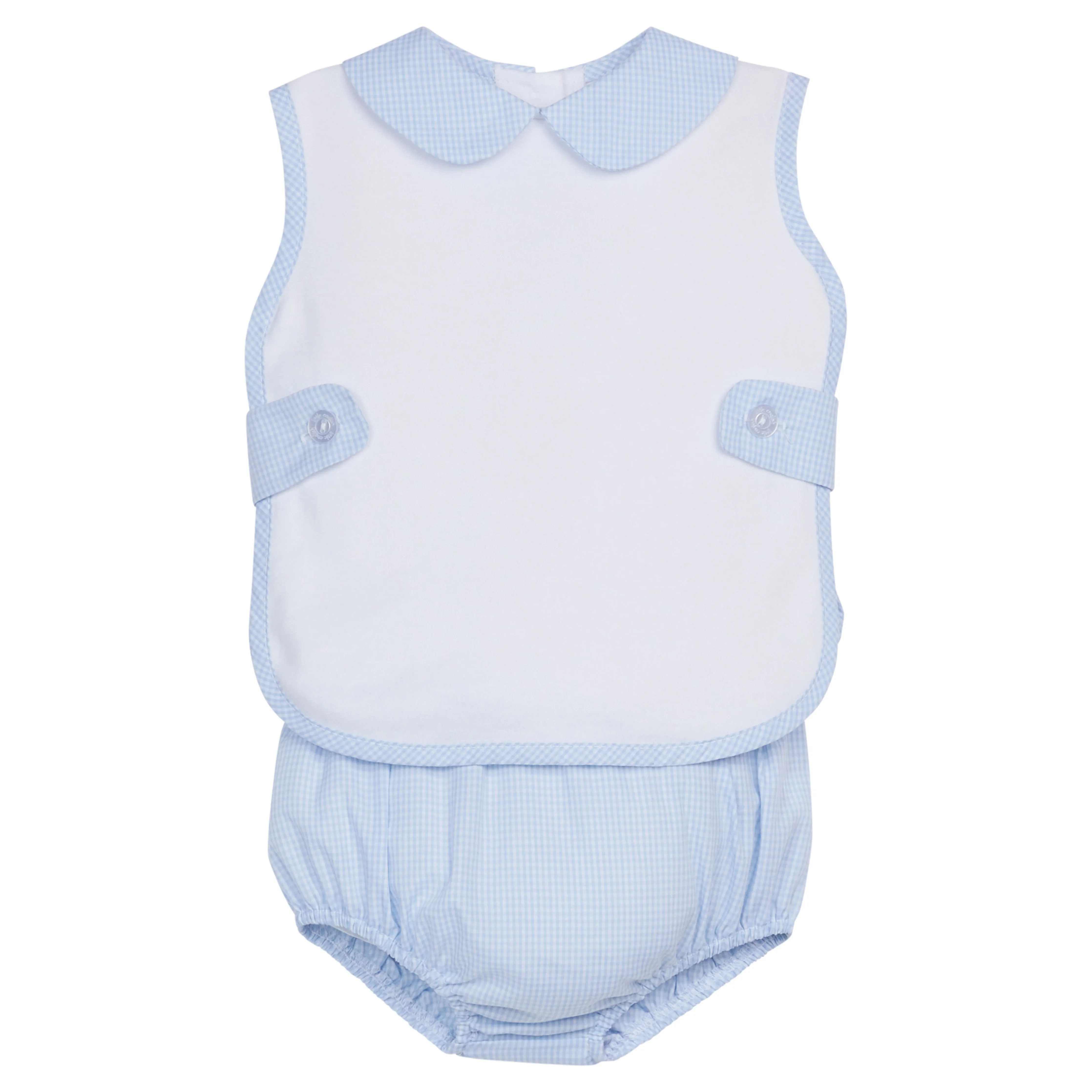 Button Tab Diaper Set - Light Blue Mini Gingham