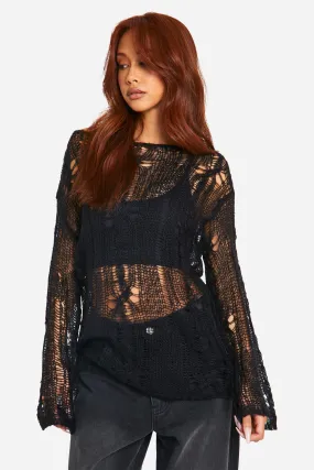 Cable Detail Sheer Oversized Sweater