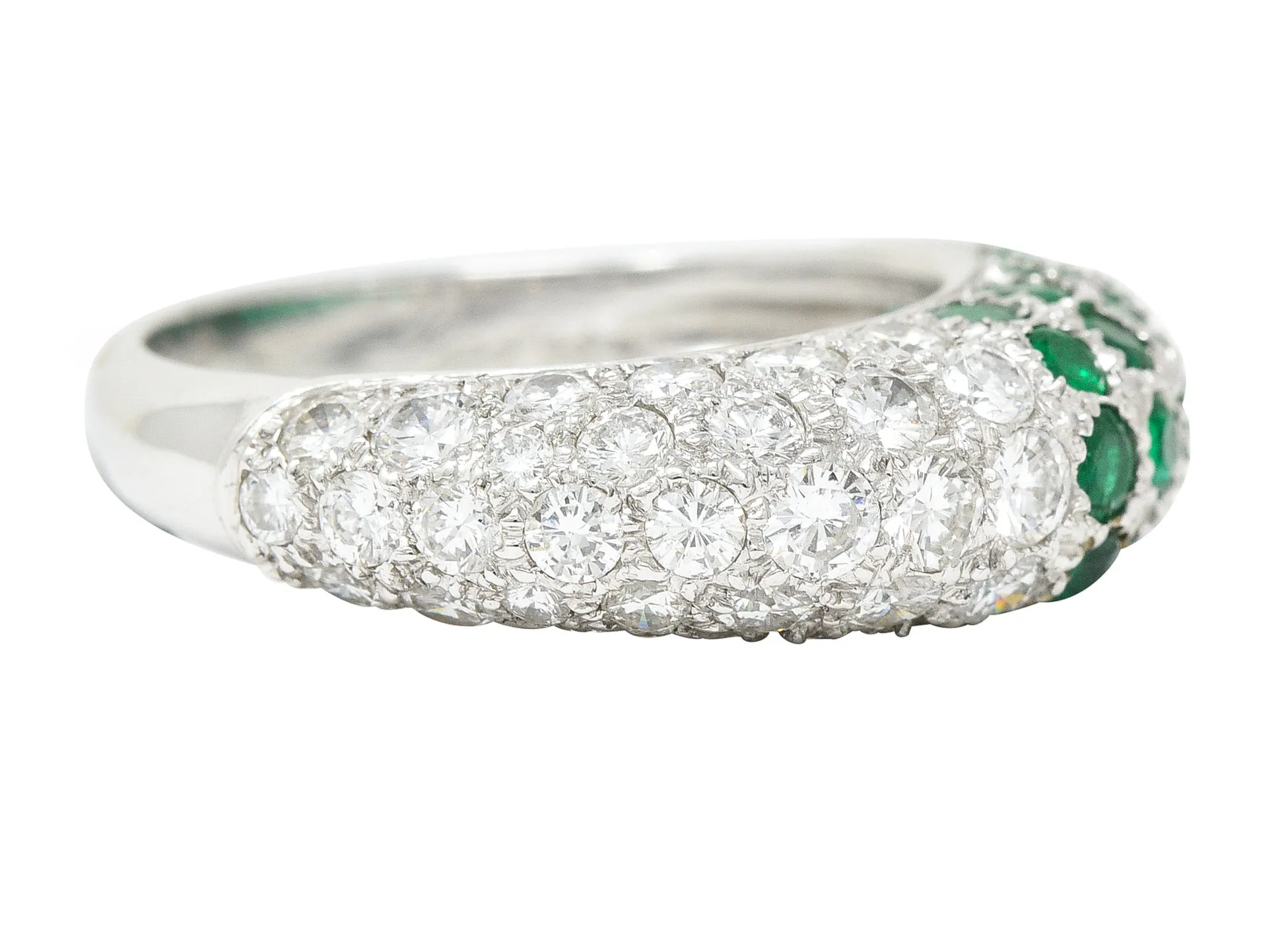 Cartier Paris 2.50 CTW Pavé Emerald Diamond 18 Karat White Gold Vintage Band Ring