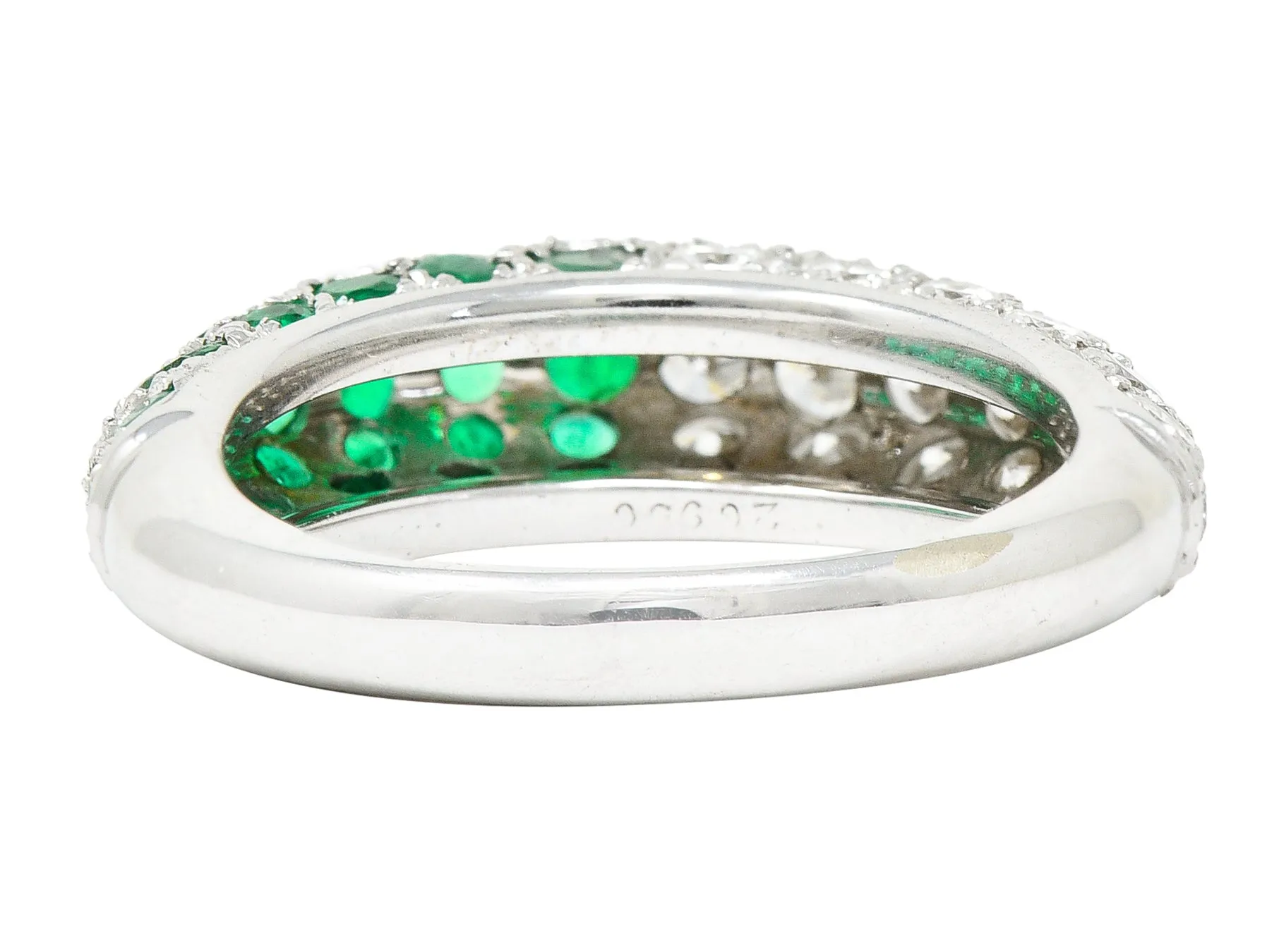 Cartier Paris 2.50 CTW Pavé Emerald Diamond 18 Karat White Gold Vintage Band Ring