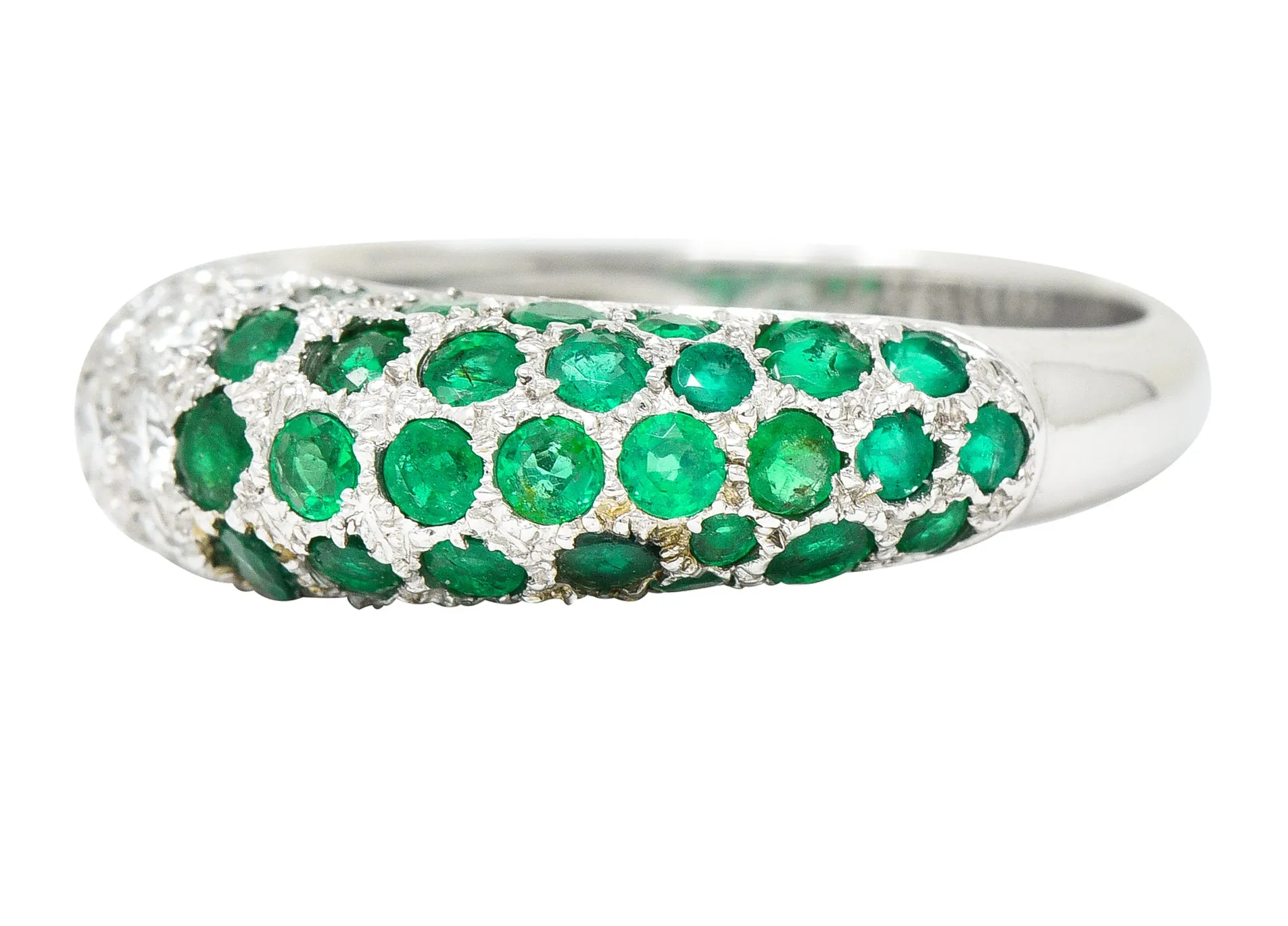 Cartier Paris 2.50 CTW Pavé Emerald Diamond 18 Karat White Gold Vintage Band Ring