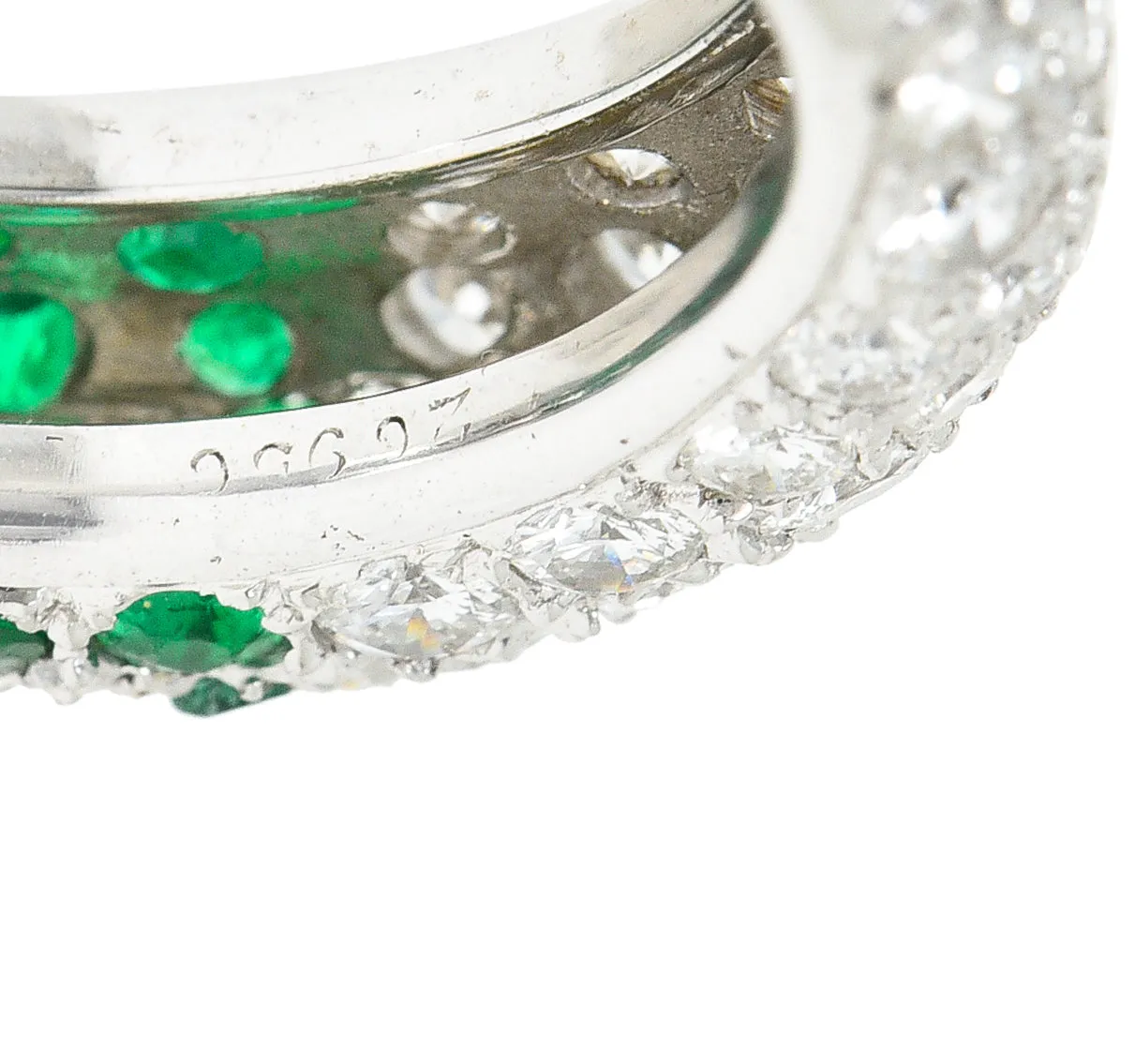 Cartier Paris 2.50 CTW Pavé Emerald Diamond 18 Karat White Gold Vintage Band Ring