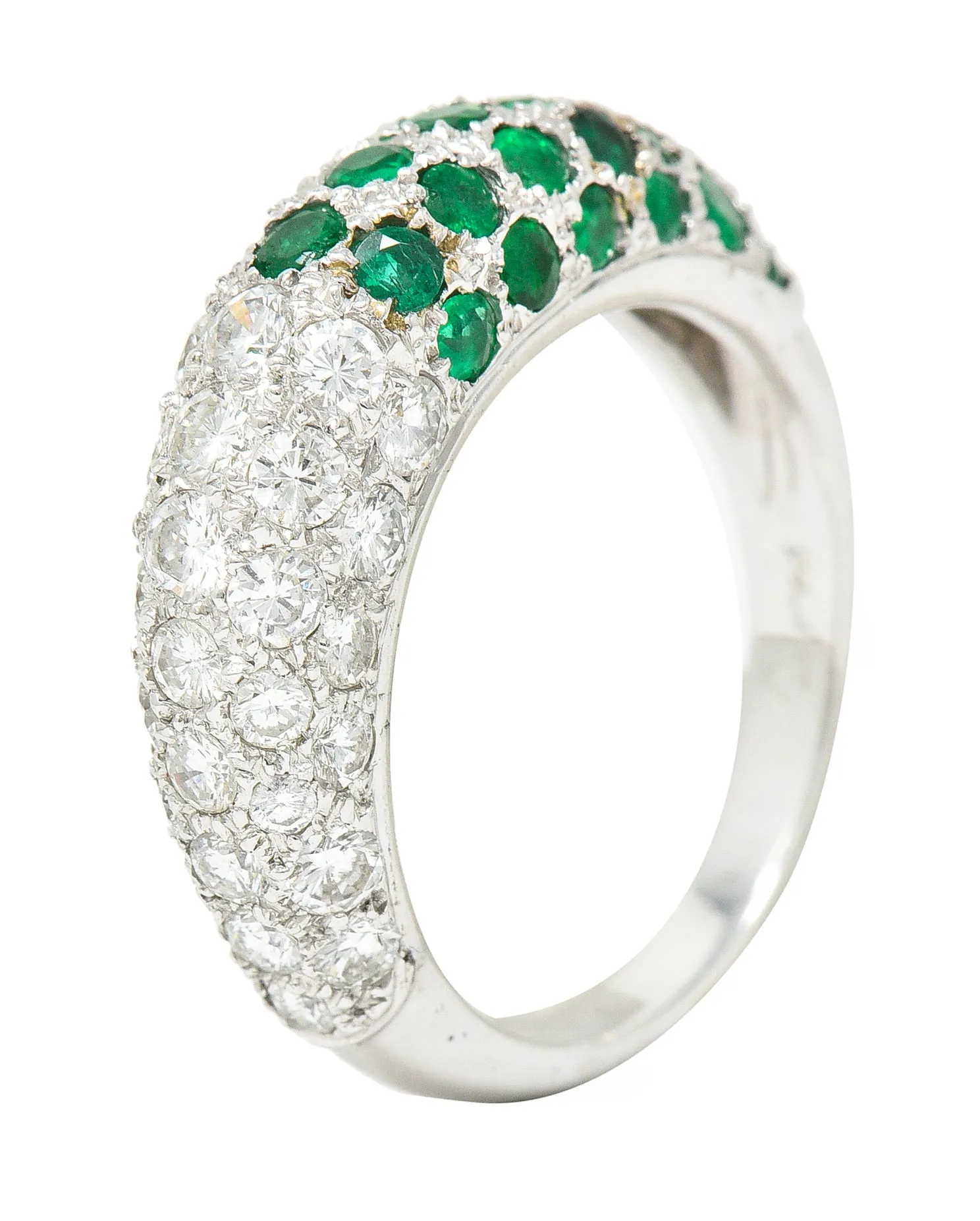 Cartier Paris 2.50 CTW Pavé Emerald Diamond 18 Karat White Gold Vintage Band Ring