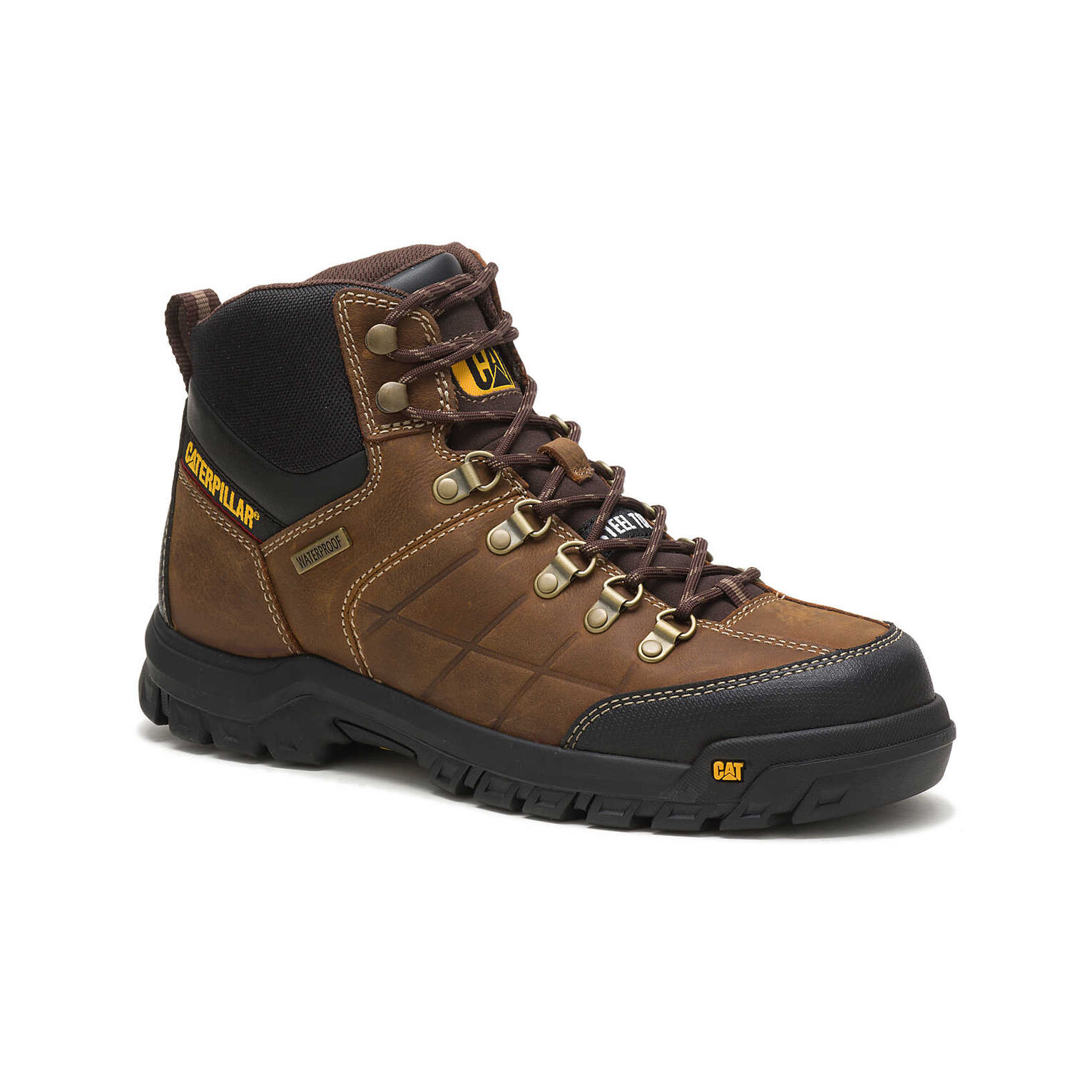 CAT Men's Threshold Waterproof Steel Toe Work Boot in Real Brown