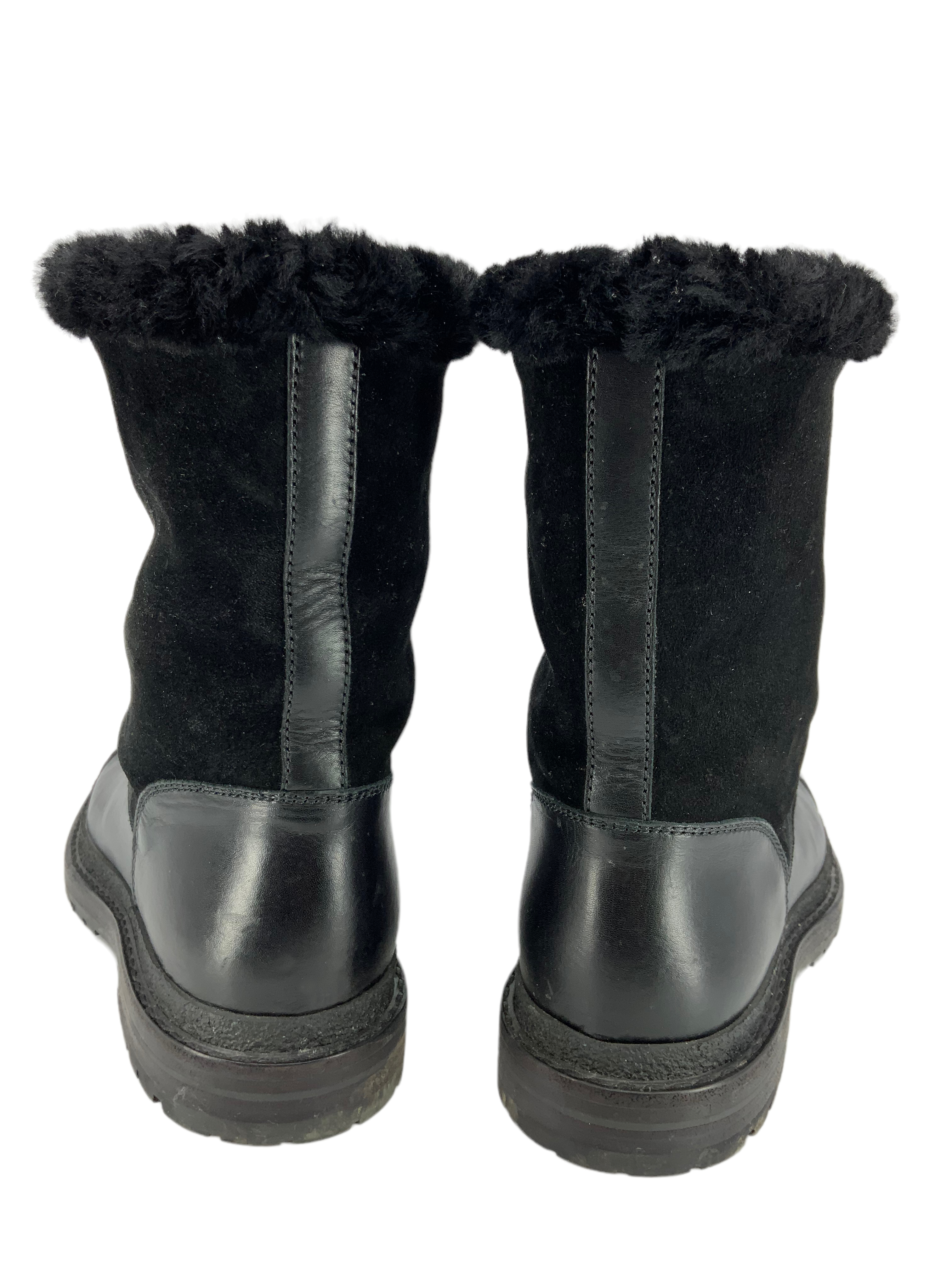 Chanel 16B Suede Shearling Fur Zip Winter Boots Size 7.5