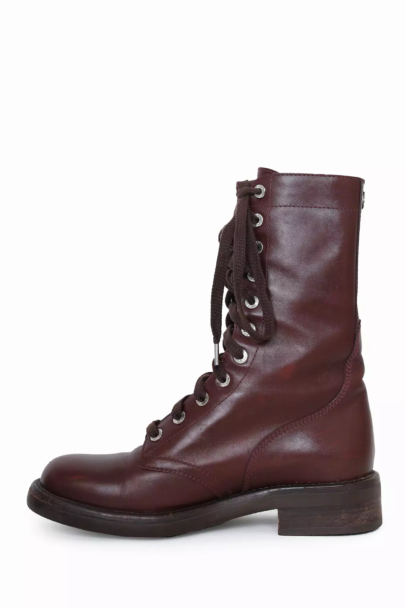 Chanel Burgundy Leather CC Lace-up Ankle Boots Size 38