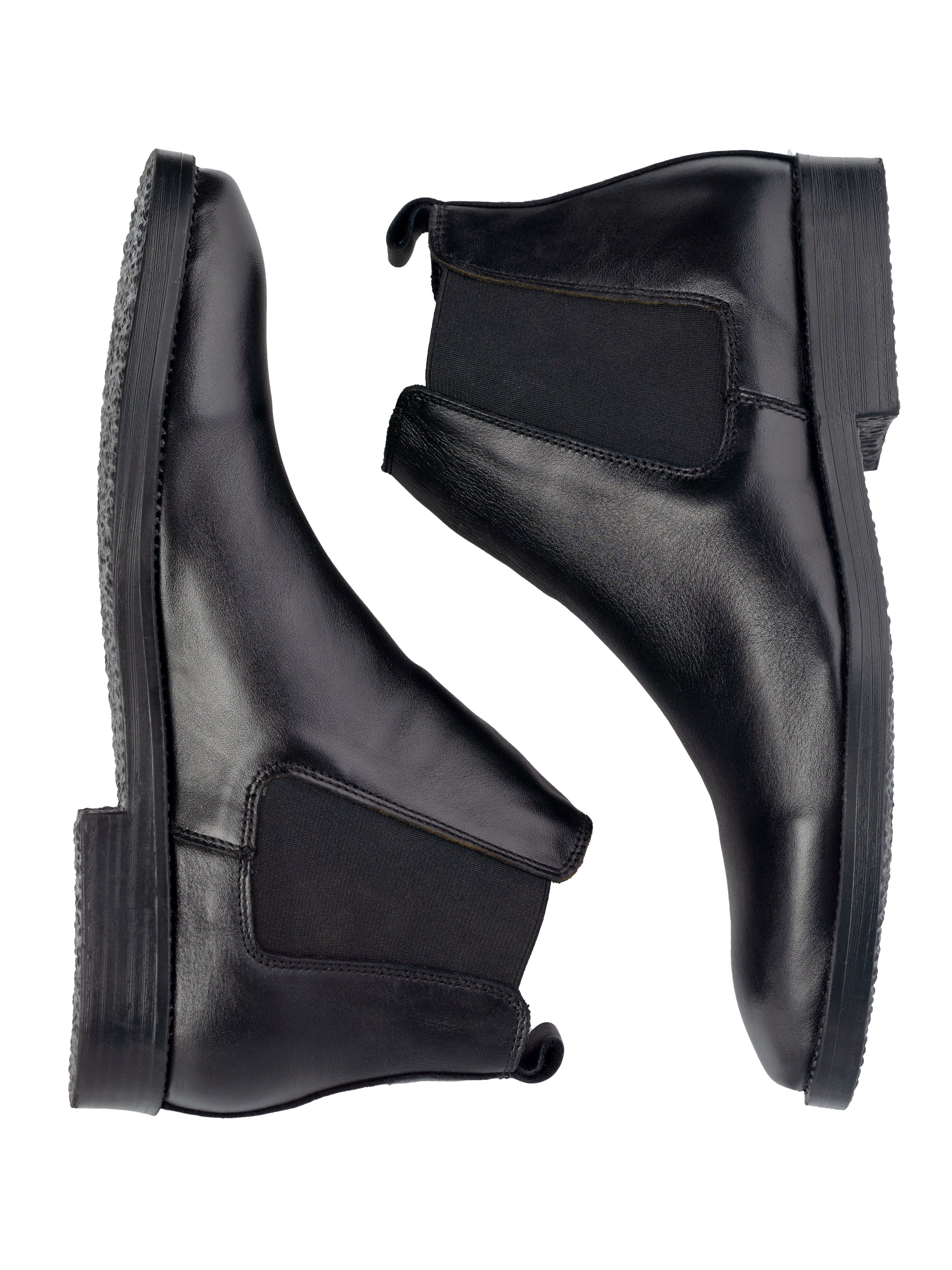 Chelsea Boots - Black Polished Leather (Crepe Sole)