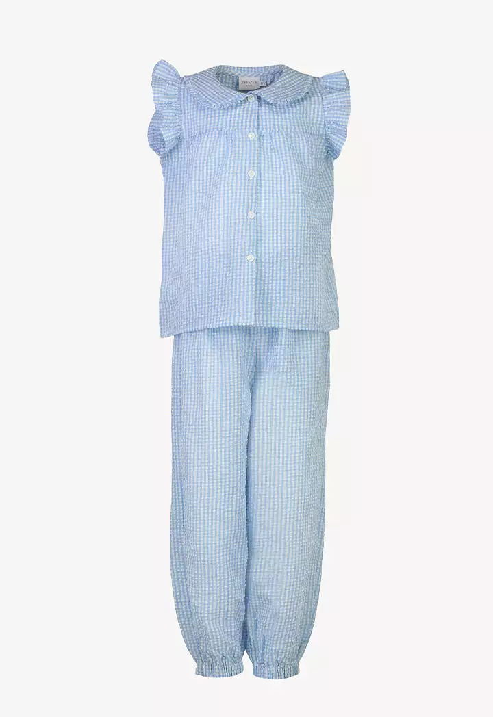 Chequered Ruffled Details Pajama Set