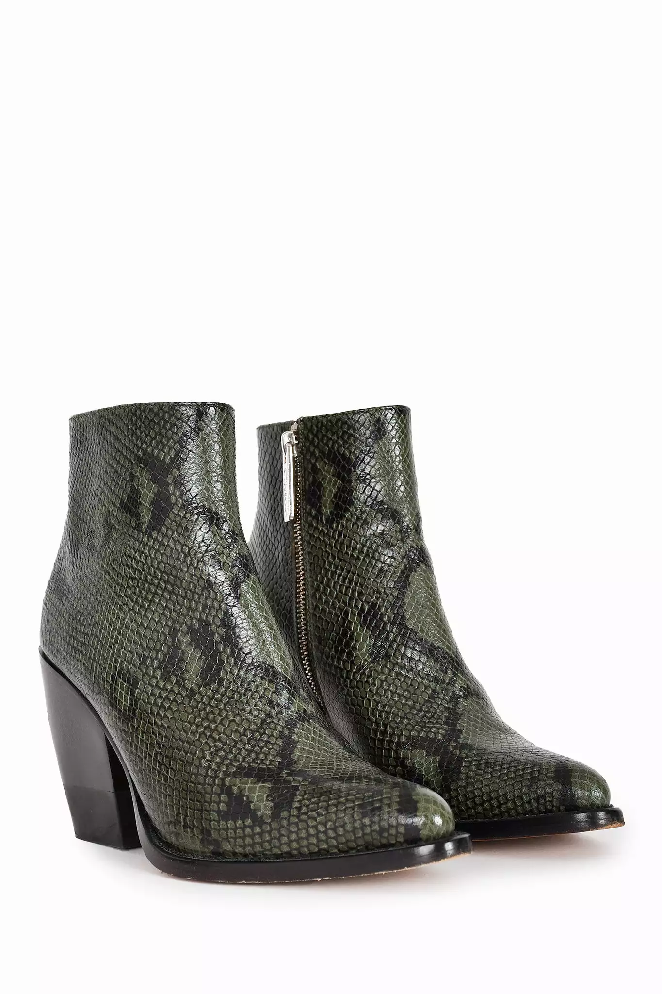 Chloe Green/Black Snakeskin Leather Heeled Boots Size 38.5